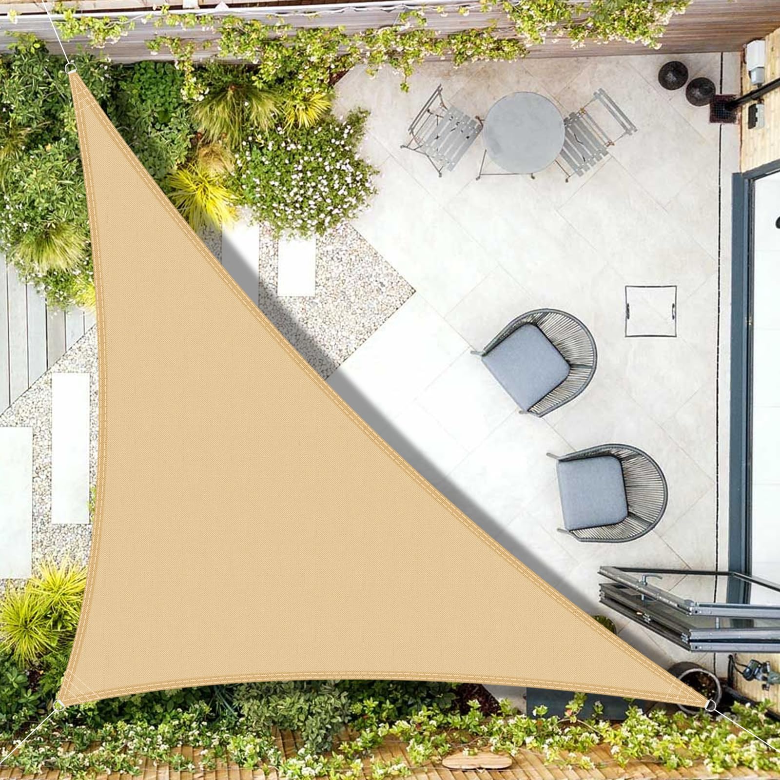 AXT SHADE Sonnensegel Wasserdicht Dreieck Rechtwinklig 3x3x4,25m Wetterschutz Sonnenschutz PES Polyester mit UV Schutz für Terrasse Balkon Garten-Sand