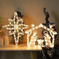 Vista 6 de Paquete de 2 decoraciones iluminadas de ventana de Navidad, luces de silueta de ventana de Navidad, decoración de lámpara de letrero de Navidad