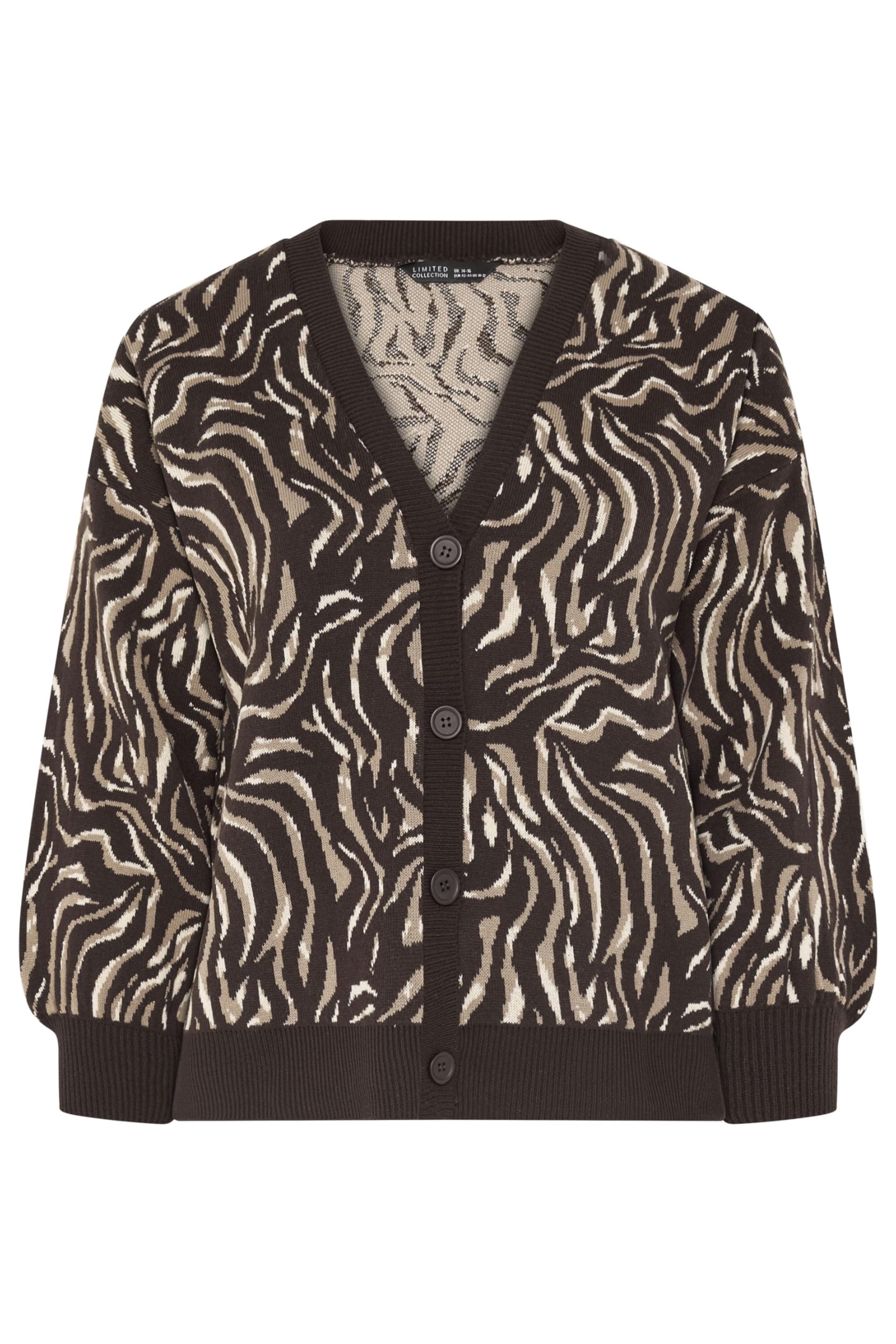 Yours Limited Collection Curve Brown Zebra Balloon Sleeve Cardigan - Women's - Plus Size Curve