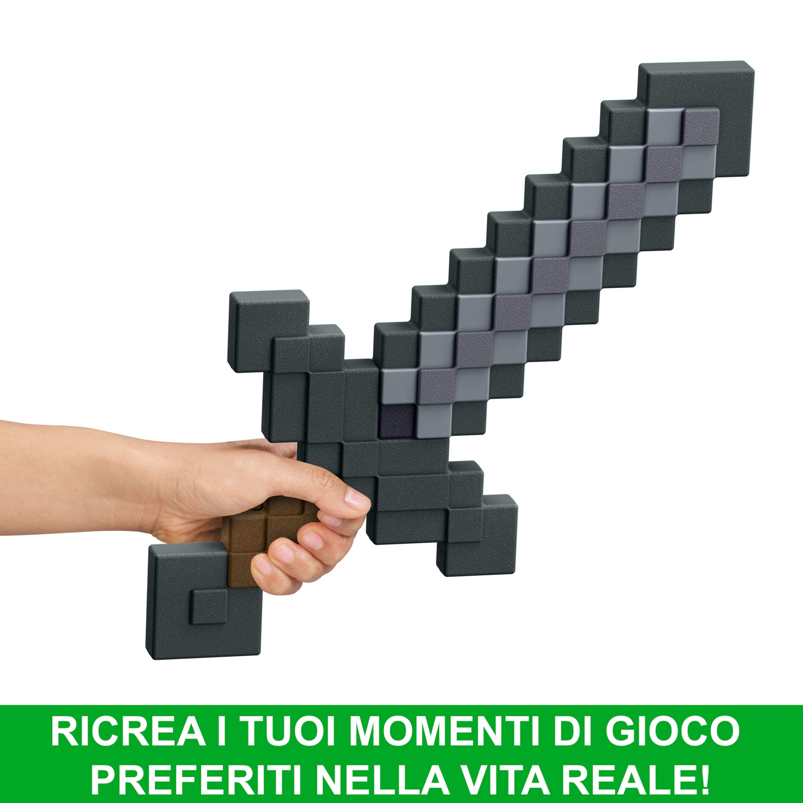 Mattel Minecraft - Spada di Pietra per il gioco di ruolo, strumento giocattolo da combattimento con il design pixelato del videogioco, giocattolo per bambini, 6+ anni, JCV19
