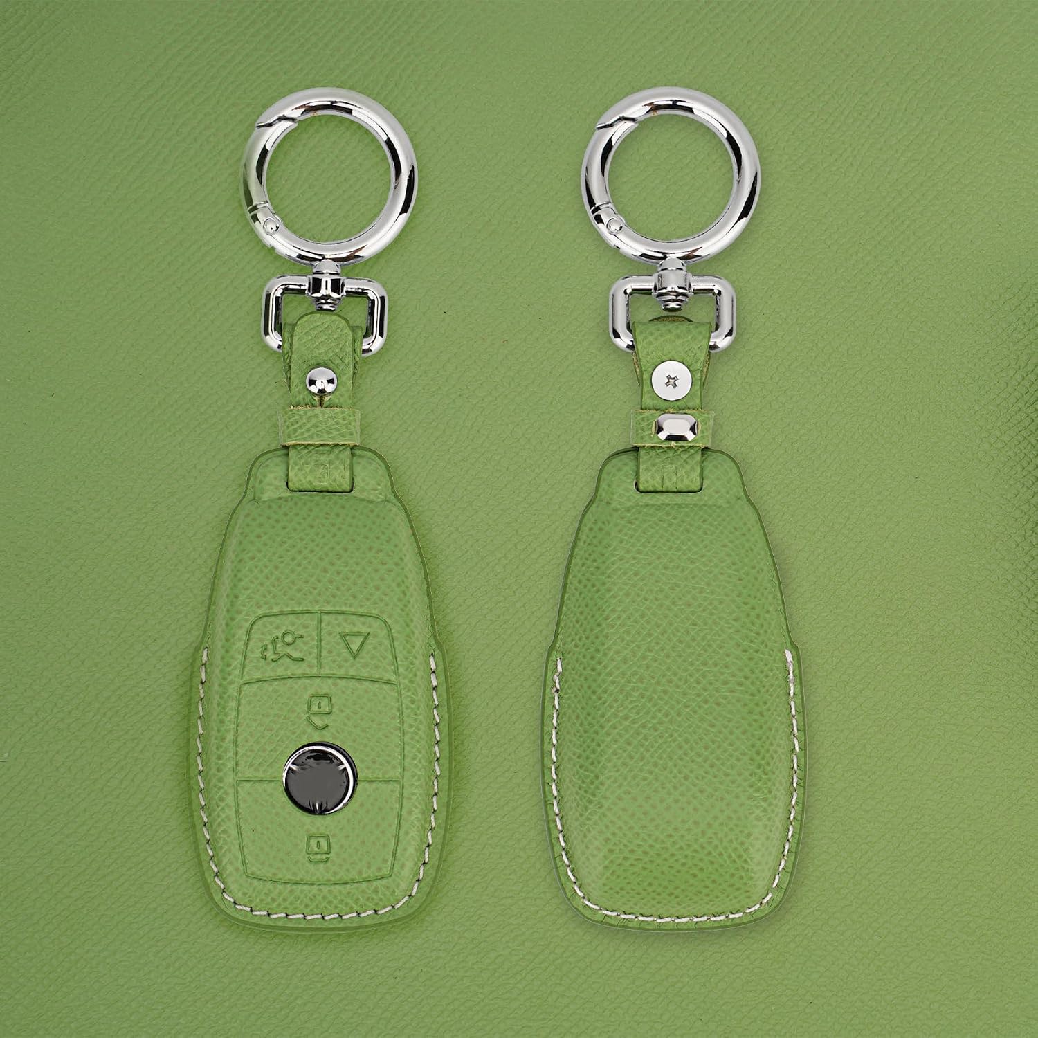 Genuine Leather Smart Key Fob Cover, Key Shell Compatible for Mercedes-Benz A, C, E, S, CLA, CLS, GLC, GLE, G Class (Green)
