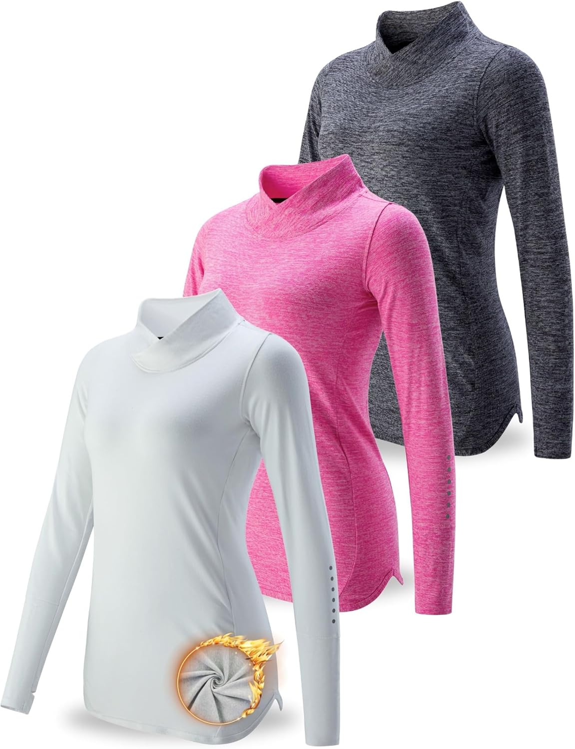 3 Pack Women’s Thermal Micro-Fleece Mock Neck Long Sleeve Tops for Cold Weather Gear Workout Running 3 Pack Women’s Thermal Micro-Fleece Mock Neck Long Sleeve Tops for Cold Weather Gear Workout Running