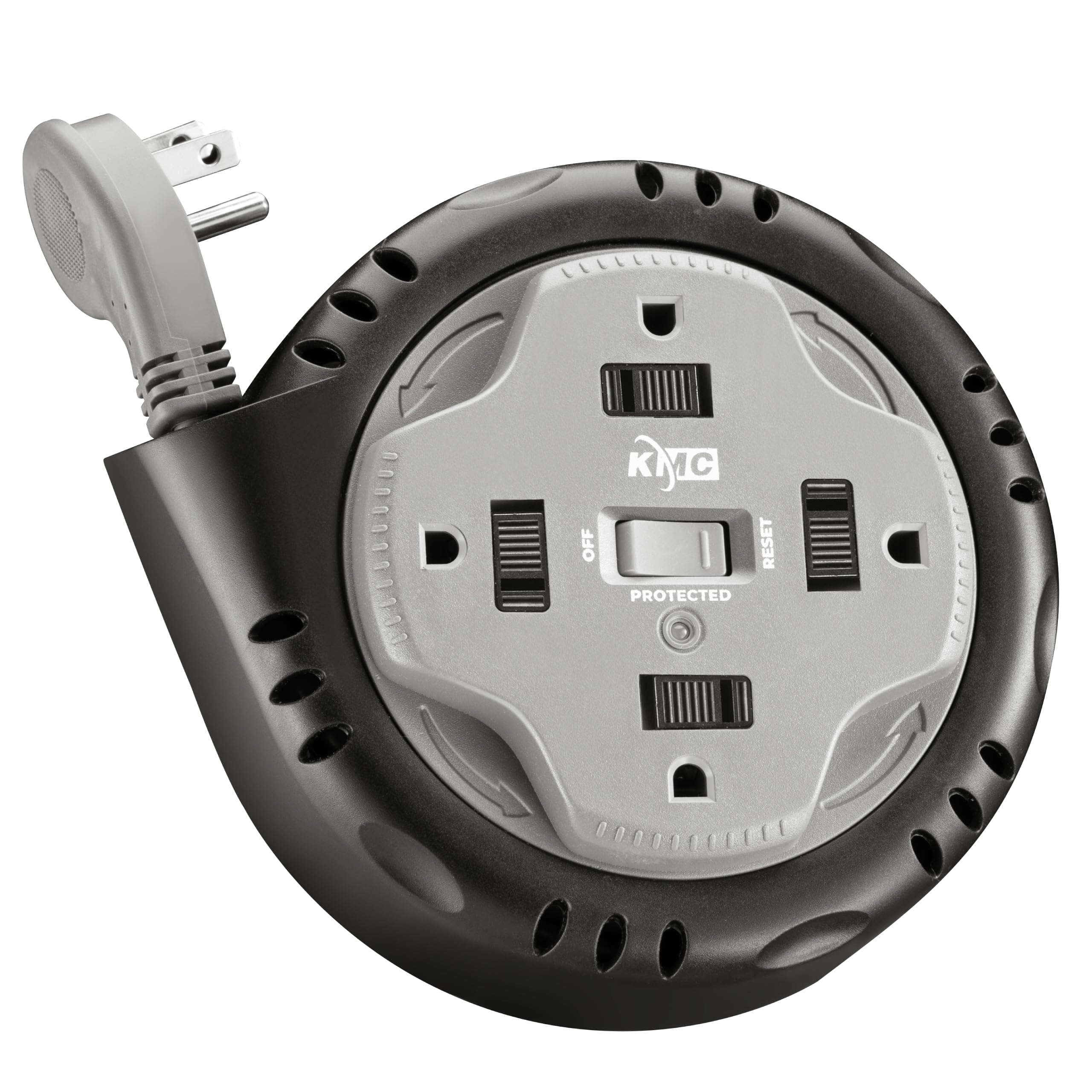 KMC 4-Outlet Surge Twist Cord Reel, Retractable Power Strip Surge Protector, 735J Surge Protection, 5ft Long Retractable E...