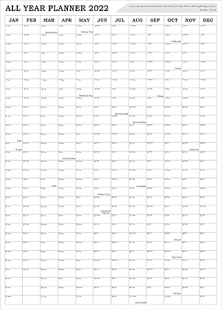 Accuprints Planner, Organizer & Reminder 18x25 inch Wall Calendar 2022 for Wall for Office Home Table Kids All Year Students School Girls Room Living Room India Planning New Marking Quotes