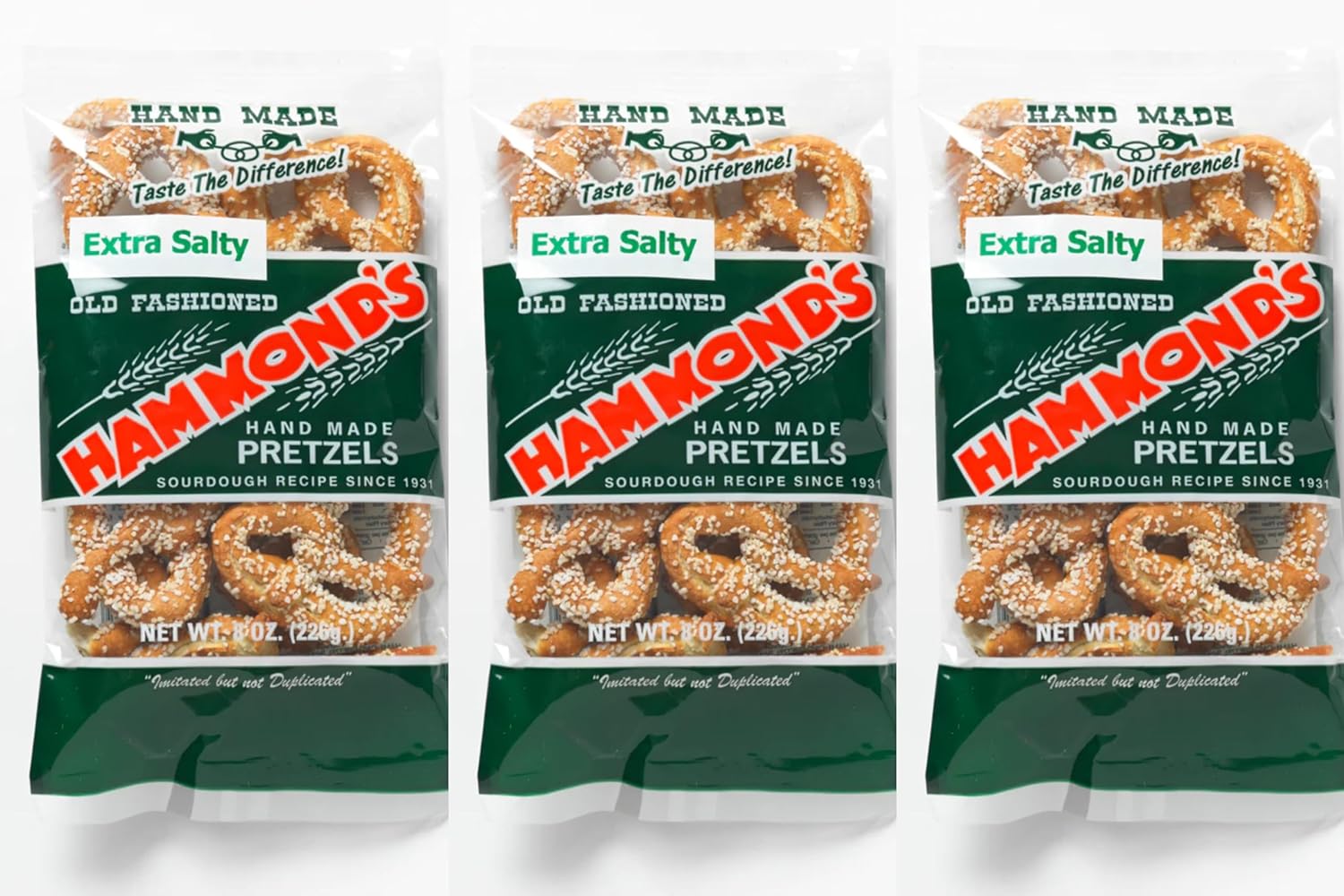 Hammond's Extra Salty handmade Pretzels 8 ounces bag (3 bags)
