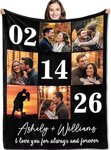 Yofair - Manta personalizada con imagen y texto "I Love You" para aniversario, regalos, boda, mujeres, hombres, pareja, novio, novia, esposa y esposo