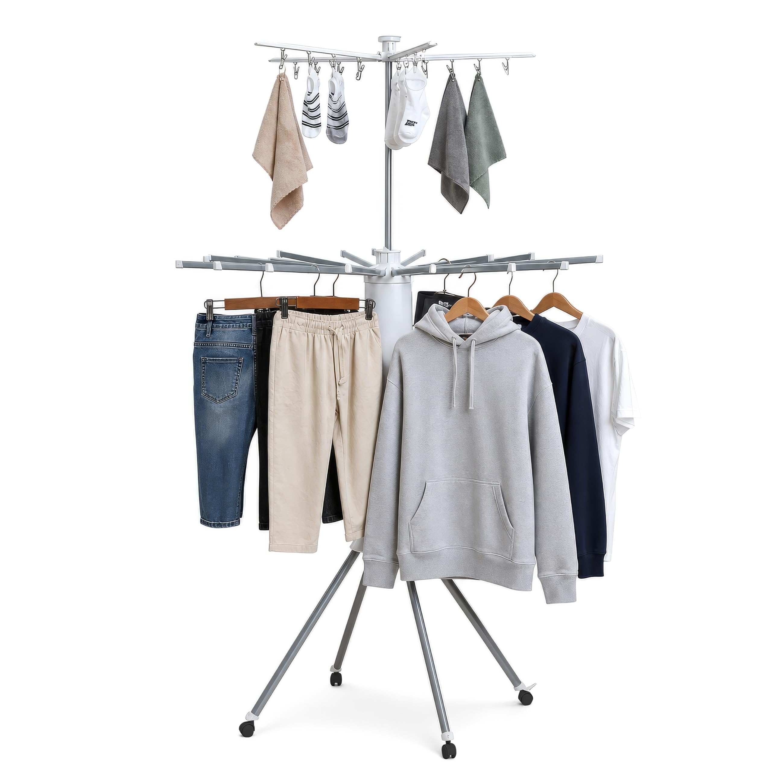 Plantex Cloth Stand for Home/Foldable Rotating Cloth Drying Rack/360° Cloth Stand with Lockable Wheel/Indoor & Outdoor Cloth Hanger - Pack of 1 (White)-picture-40