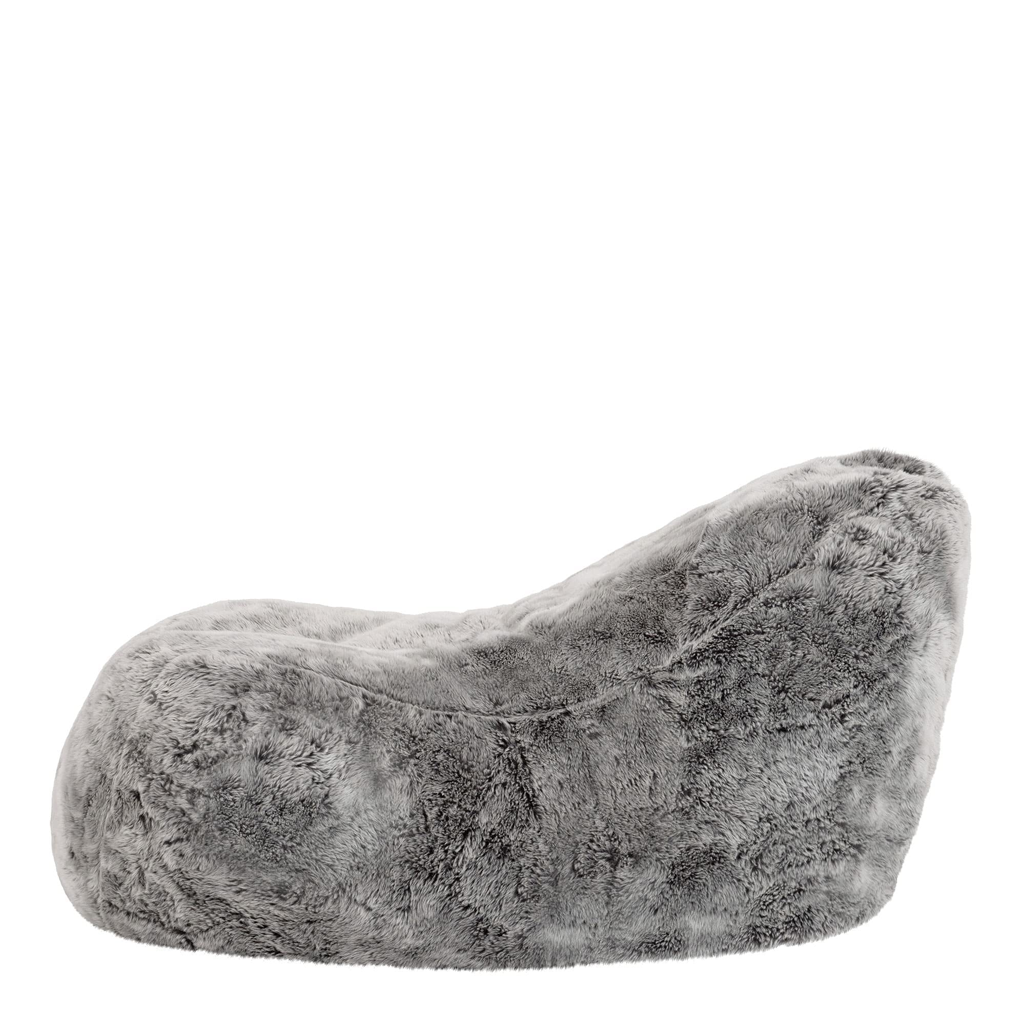 Icon Kunstfell Sitzsack-Liege für Erwachsene mit Füllung, Grau