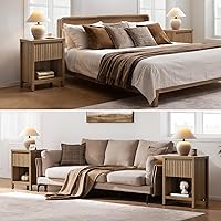 Vista 7 de SICOTAS Fluted Night Stand Set of 2, Farmhouse Nightstands with Drawer, Boho Bedside Table with Storage Shelf, Large End Tables Bed Side Tables for