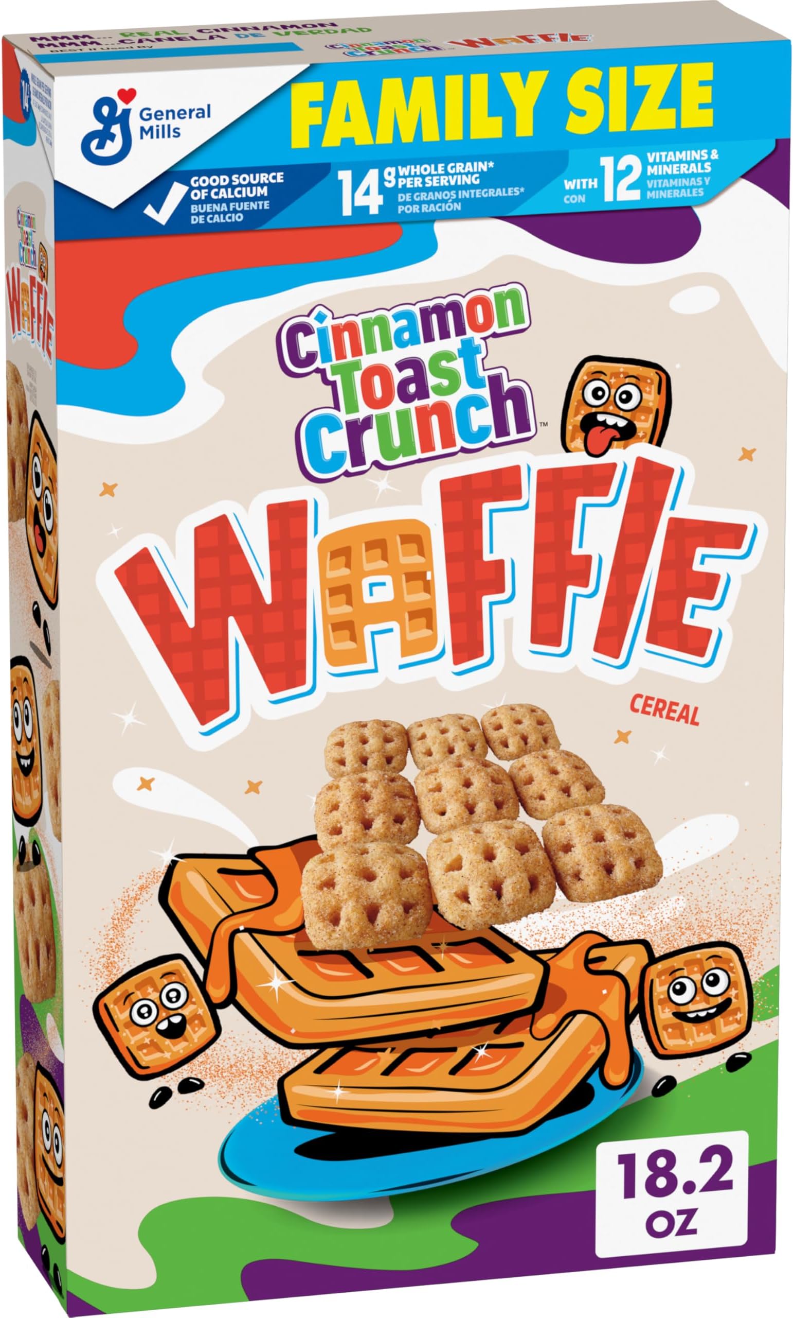 Cinnamon Toast Crunch Waffle Breakfast Cereal, Crispy Cinnamon Cereal, Family Size, 18.2 oz