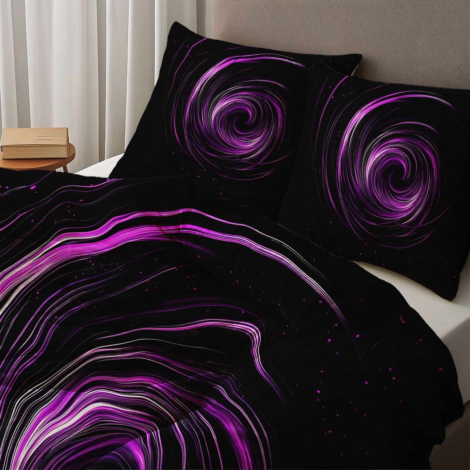 Poszwa na kołdrę 240x260 cm Pojedyncze spiralne linie z nadrukiem Zestaw pościeli z 2 poszewkami na poduszki 65x65 cm Czarna poszwa na kołdrę Zestaw pościeli z mikrofibry