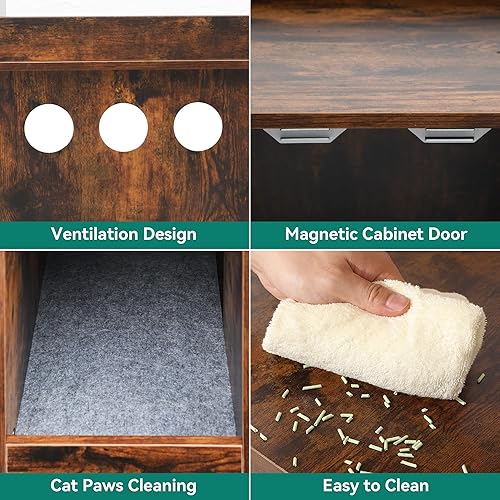 Miniatura 6 de YITAHOME Caja de arena para gatos con estantes de almacenamiento, mueble oculto de 54 pulgadas con cuenco para gatos y tapete de arena para gatos,