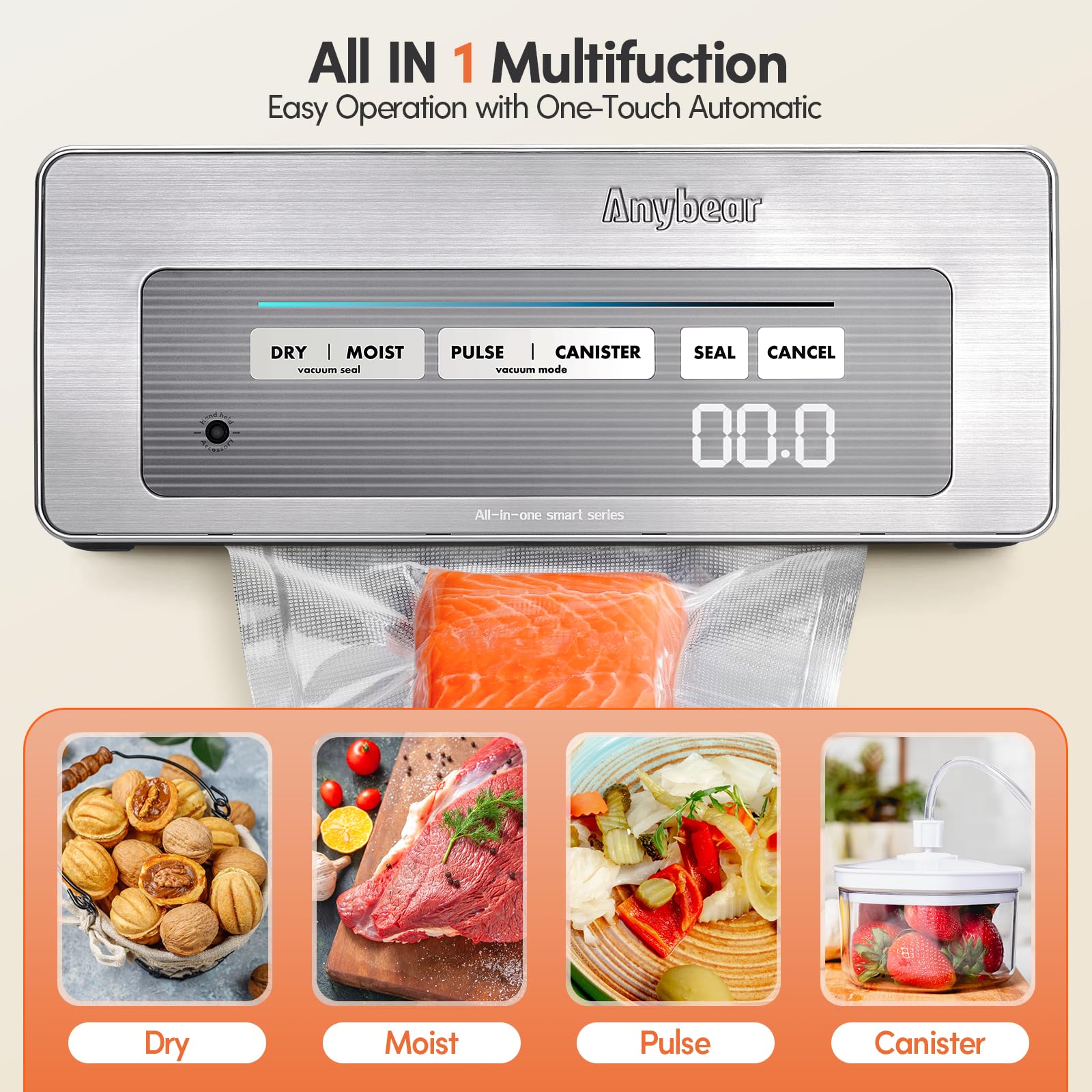 Sellador al vacío 90 kPa 100 W potente sellado ancho almacenamiento alimentos cortador incorporado almacenamiento bolsa de almacenamiento digital cuenta regresiva 2 rollos de bolsas (Plata)