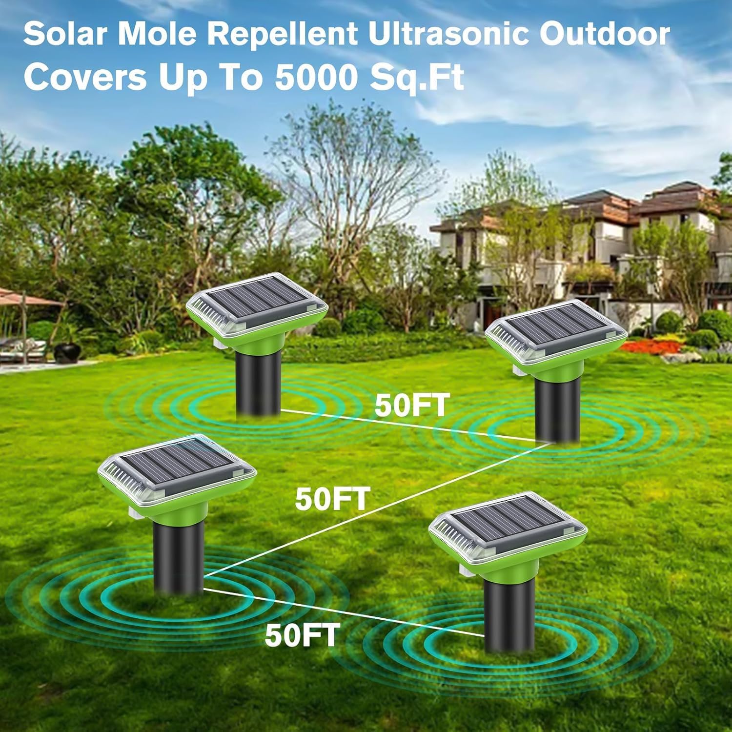 Repellente per talpe ad ultrasuoni per esterni, confezione da 6, alimentato a energia solare, per prato, cortile e giardino, trappole impermeabili per talpe, respinge efficacemente la mosca e il