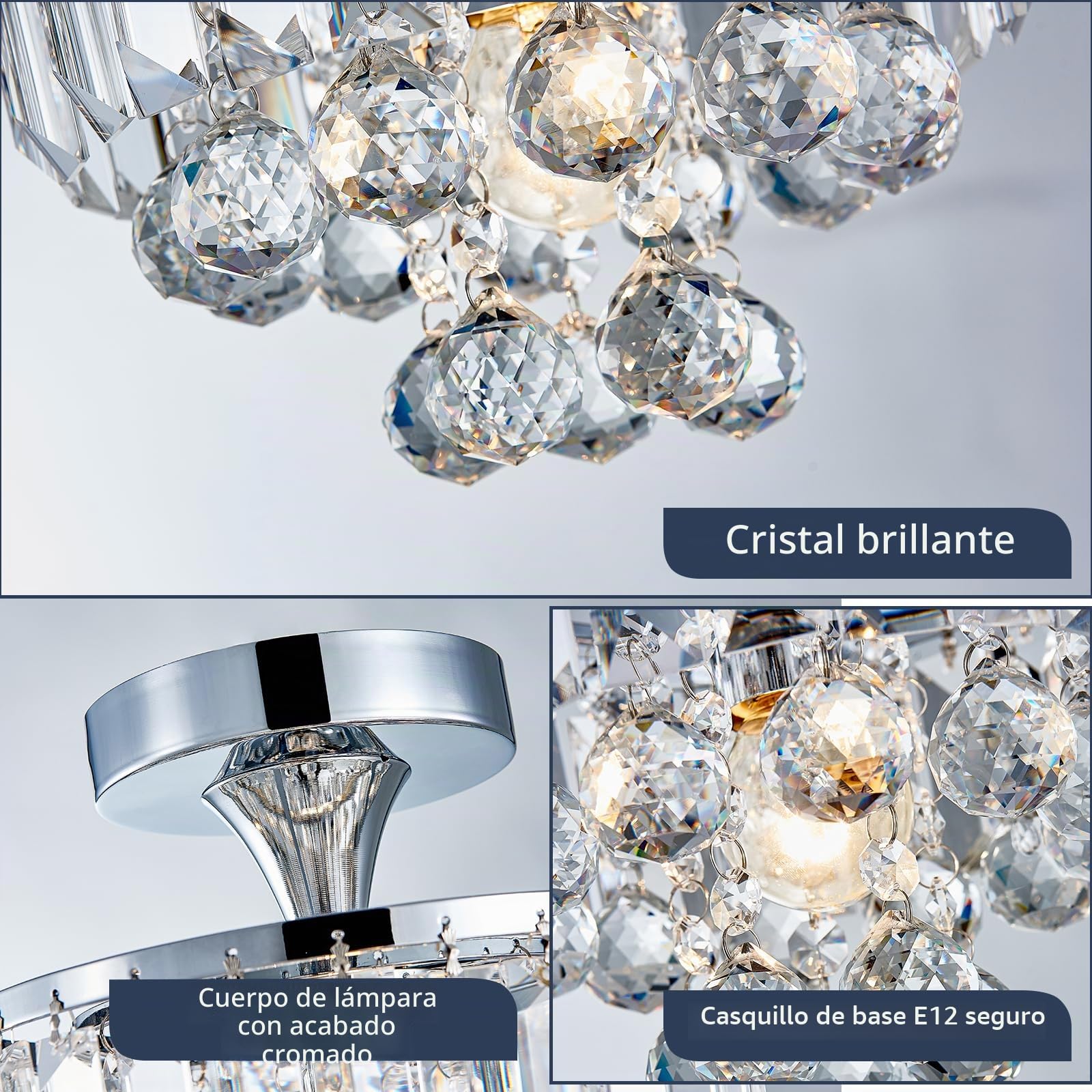 BESTIER Modern Chrome Crystal Semi Flushmount Chandelier Lighting LED Lámpara de luz de techo Lámpara para comedor Cuarto de baño Dormitorio Sala de estar