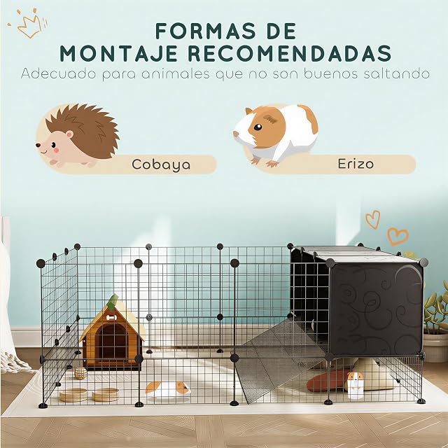 Foto 6 de 8 de PawHut Valla para Mascotas de Bricolaje para Conejos 39 Paneles Negro