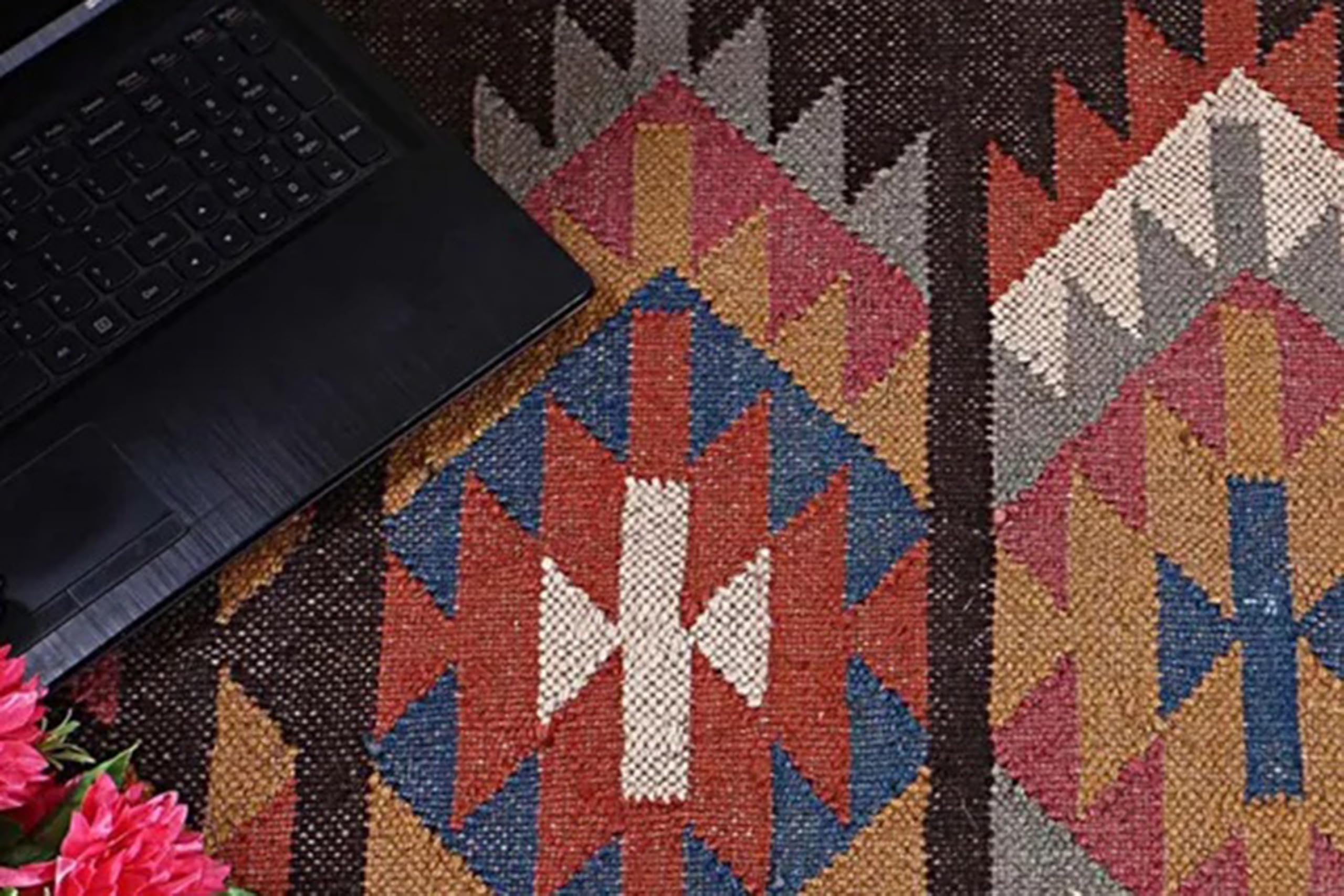 Tappeto reversibile in lana e iuta, 6 quadrati, nero e multi lana, tappeto kilim tessuto a mano, per interni ed esterni, ecologico, in lana, juta, tappeto per comodino, tappetino quadrato da