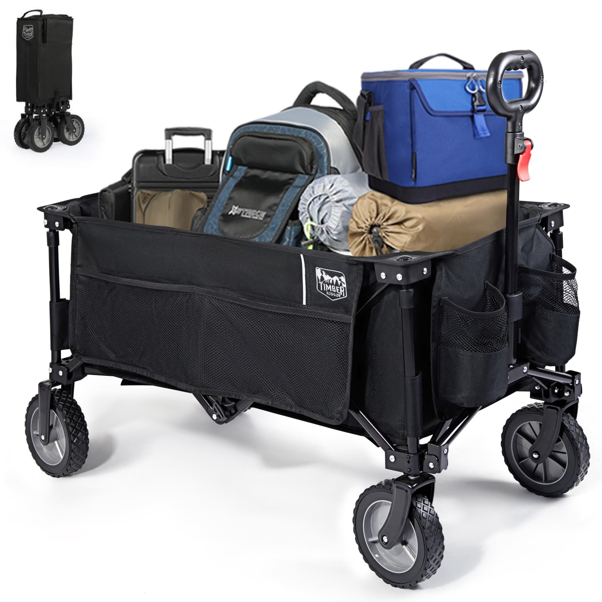 TIMBER RIDGE Carro Playa Carrito Plegable Transporte para Jardín Playa Campaña Compra al Aire Libre, Carreta con Bolsa de Cubierta Mango Ajustable hasta 100kg