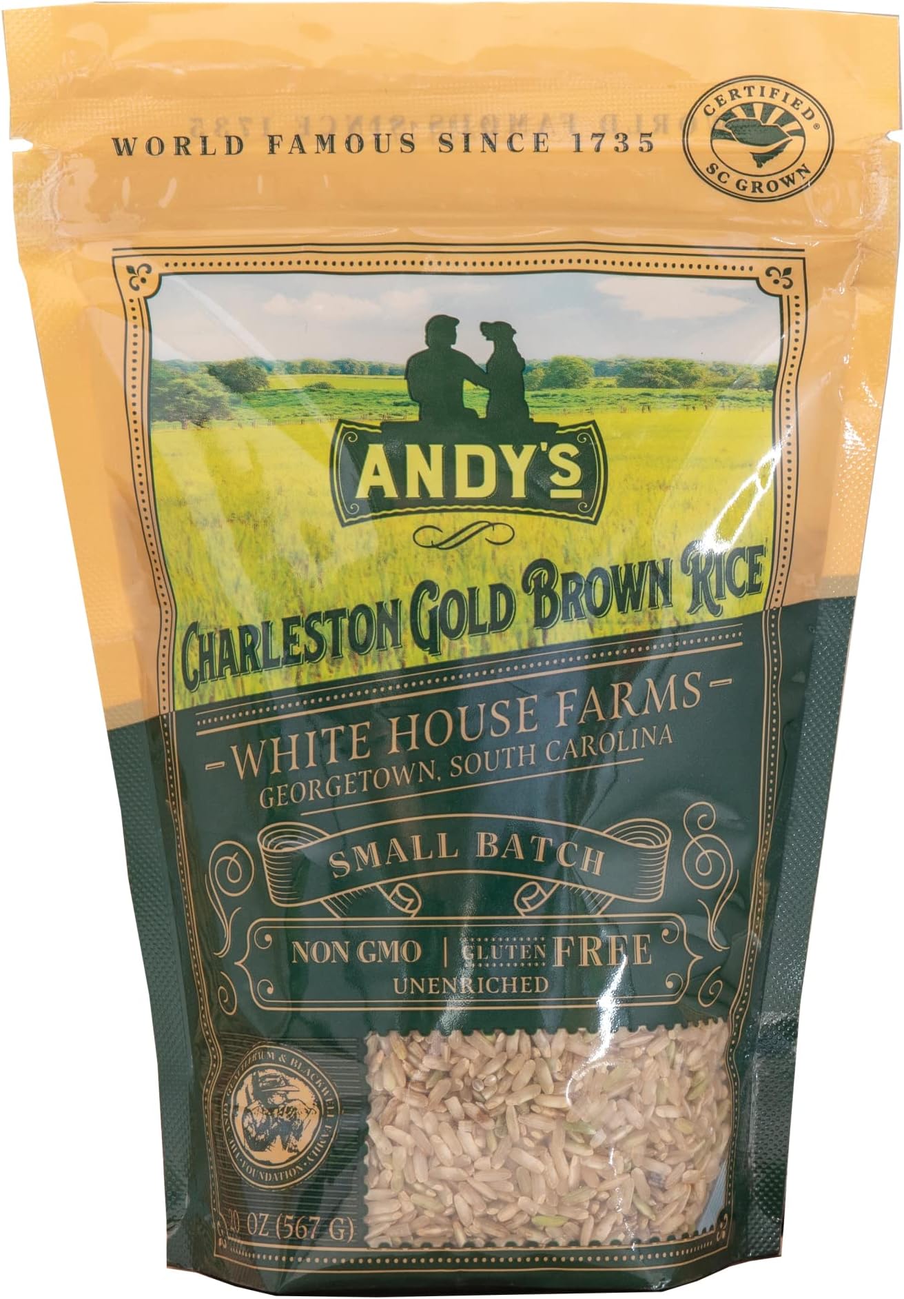 Andy’s Organic Carolina Gold Rice | Charleston Gold Long Grain Brown Rice | Gluten Free, Non GMO & Sugar Free | Aromatic | Harvested in the USA | 1 Pack | 20 Oz (1.25lb)