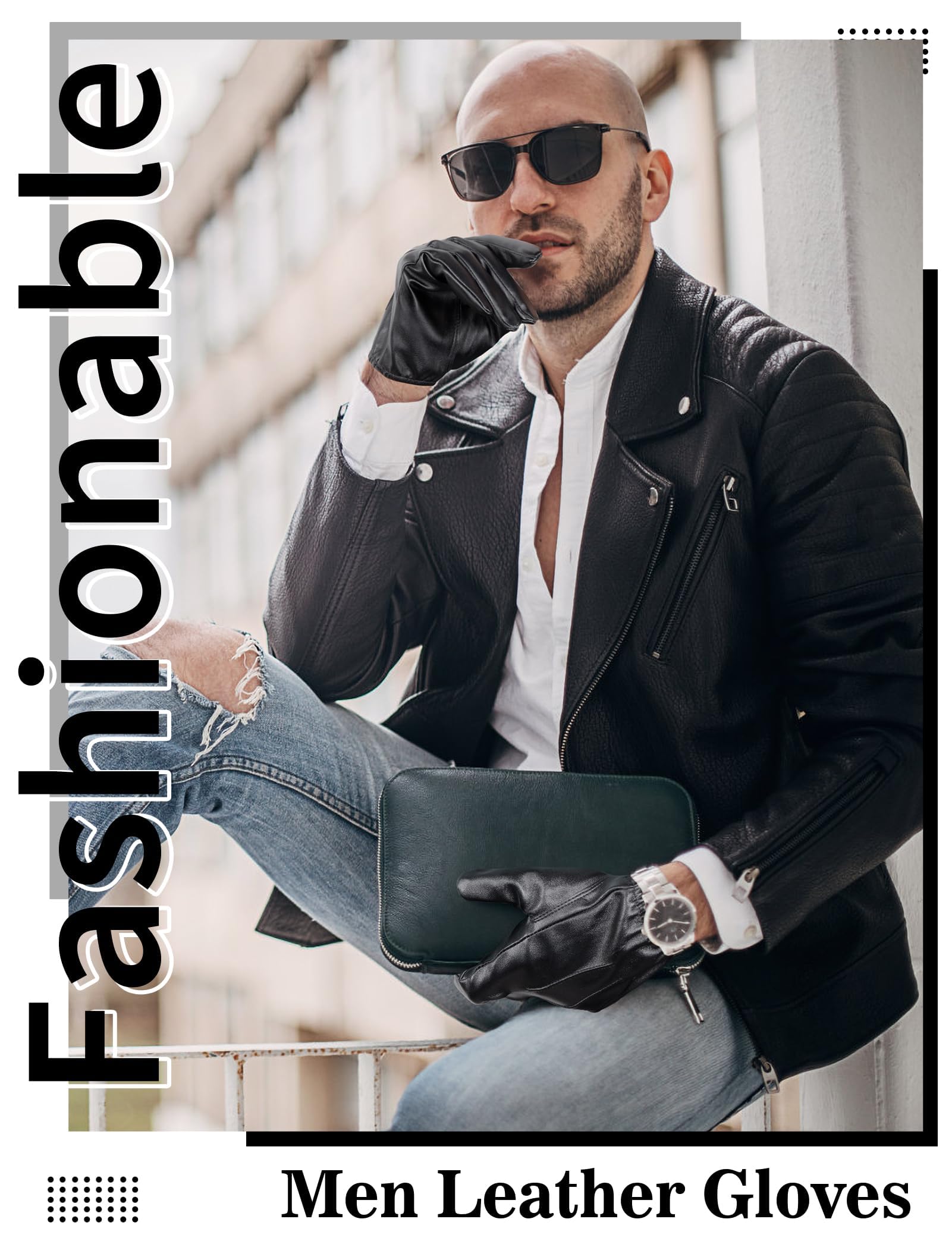 MELLIEX Lederhandschuhe Herren, Faux Leder Handschuhe Dünne Ungefüttert Winddicht Touchscreen Lederhandschuhe