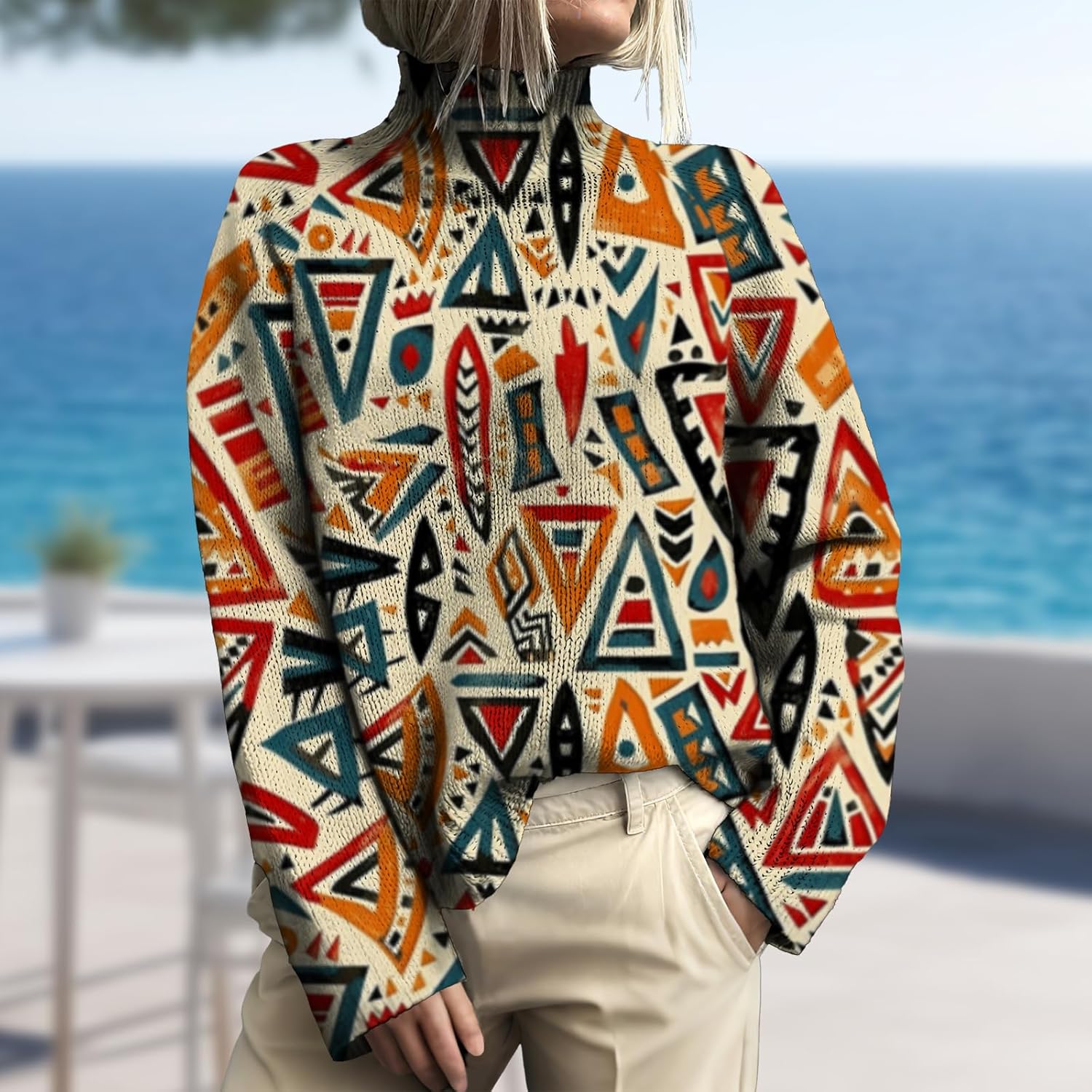 Women's Chunky Knit Fall Sweaters Fall Turtleneck Sweaters Long-Sleeved Pullover Vacation Clothes Retro Streetwear - Image 2