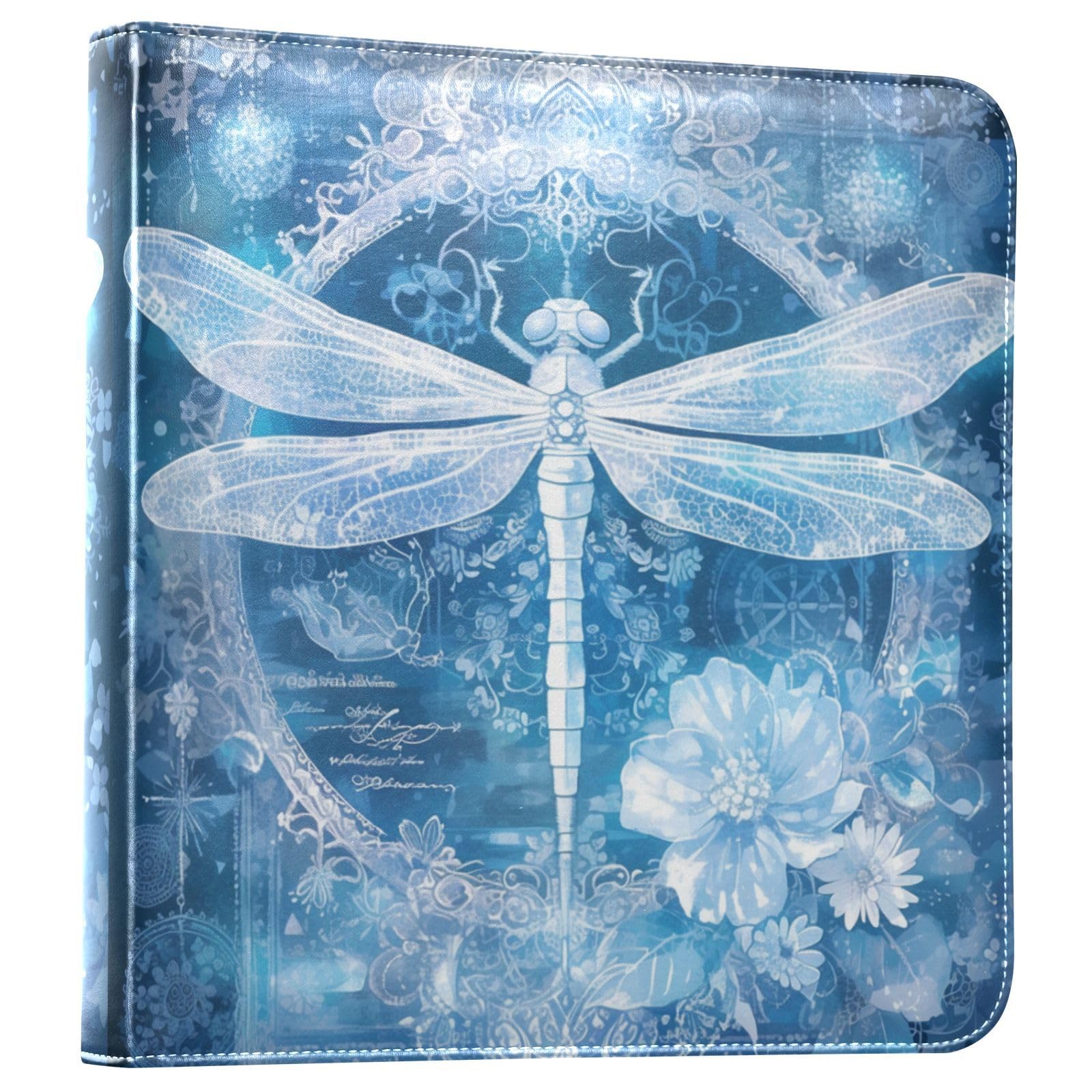 Kigai Dragonfly Flowers Photo Album Self Adhesive Scrapbook Album Leather Cover DIY Picture Scrap Book with 20 Adhesive Sheets, 11.8x24x0.8 inch