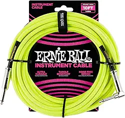 Ernie Ball Cabo de instrumento, ângulo reto de 0,63 cm, amarelo neon, 3 m (P06080)