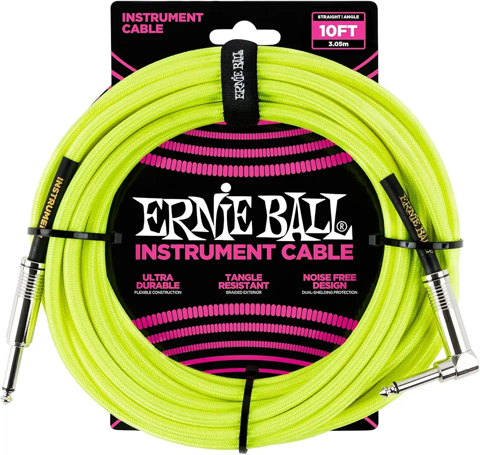 Ernie Ball Cabo de instrumento, ângulo reto de 0,63 cm, amarelo neon, 3 m (P06080)