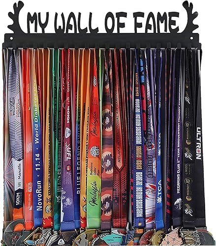 Goutoports Estante de trofeos personalizado para medallas, estante de exhibición de medallas deportivas con madera, color de texto e imágenes