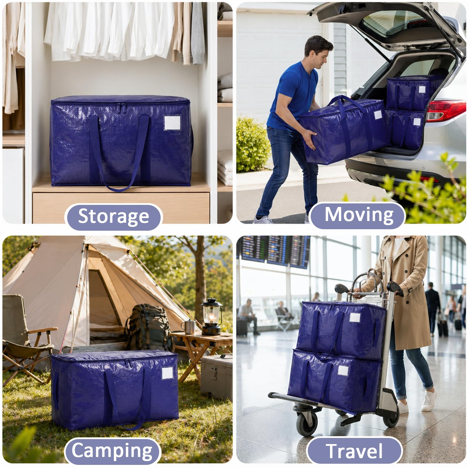 Songrey Extra Large Heavy Duty Moving Bags, 4 Pack, Dark Blue view 7