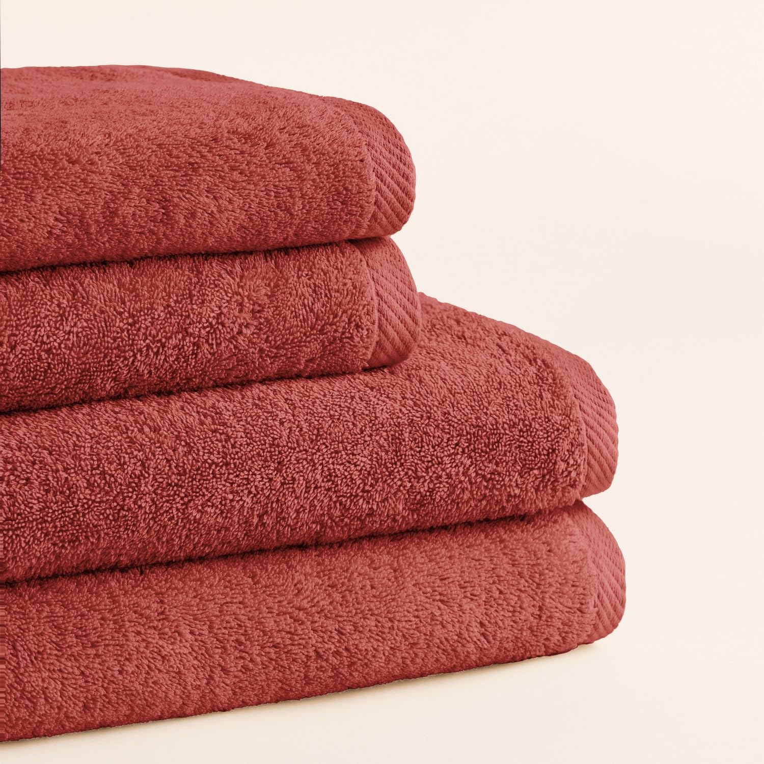 BOHEME Serenity Lot de 4 serviettes de douche en terre cuite, 2 (50 x 100 cm) + 2 (70 x 140 cm), 100 % coton peigné, 600 g/m², douces, absorbantes et à séchage rapide, lavables en machine, usage