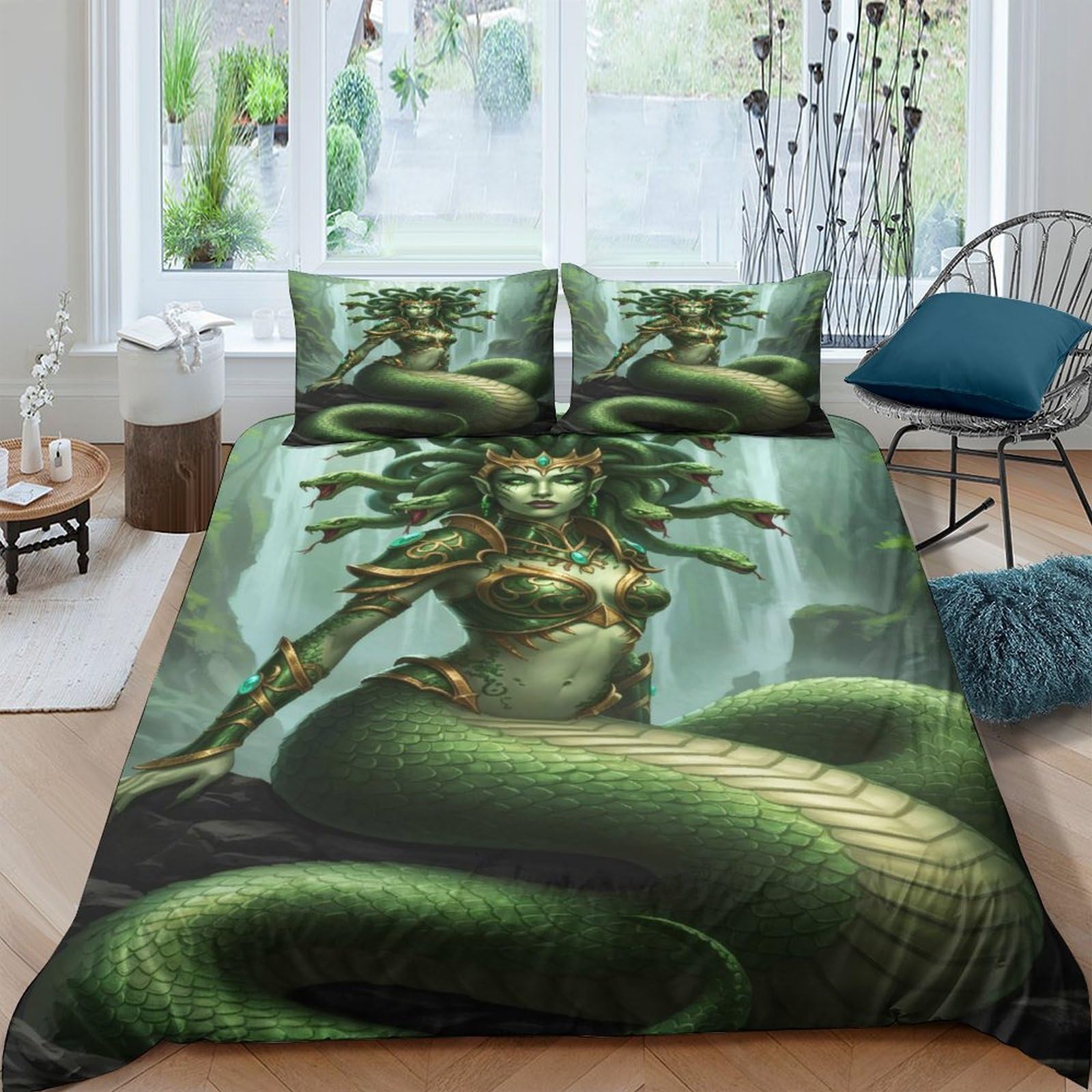 Ctjqhvkz Style-1 3D Printed Medusa Mythology Fitted Sheet Microfiber Soft Breathable Snake Goddess Bed Cover For Bedroom Dorm Decor Single（135X200cm）