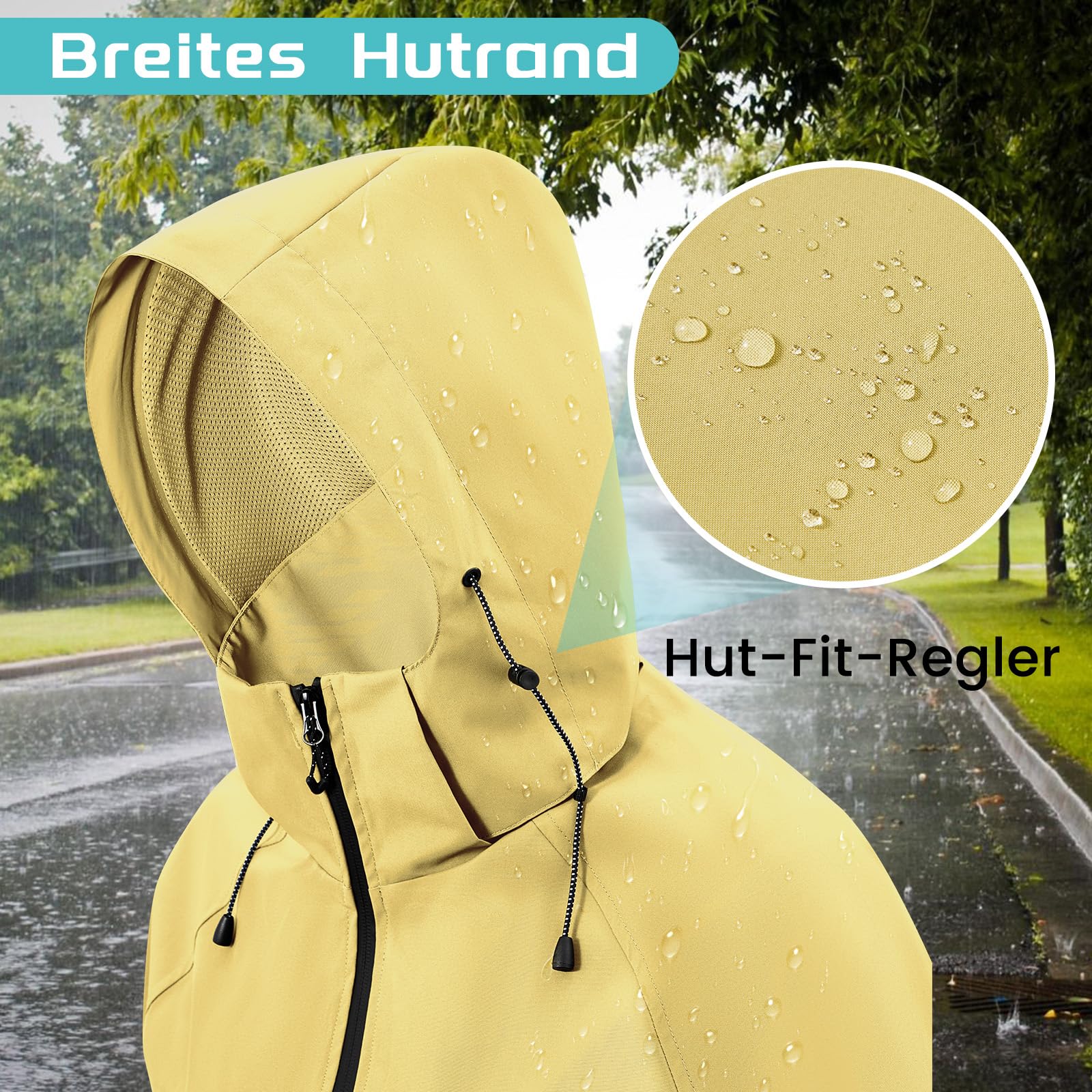PONCEAU Damen Wasserdicht Regenjacke Leichte Wasserdicht Outdoorjacke Atmungsaktiv & Winddicht, Verstellbare Kapuze & Ärmelbündchen zum Wandern Reisen Treking Fahrrad