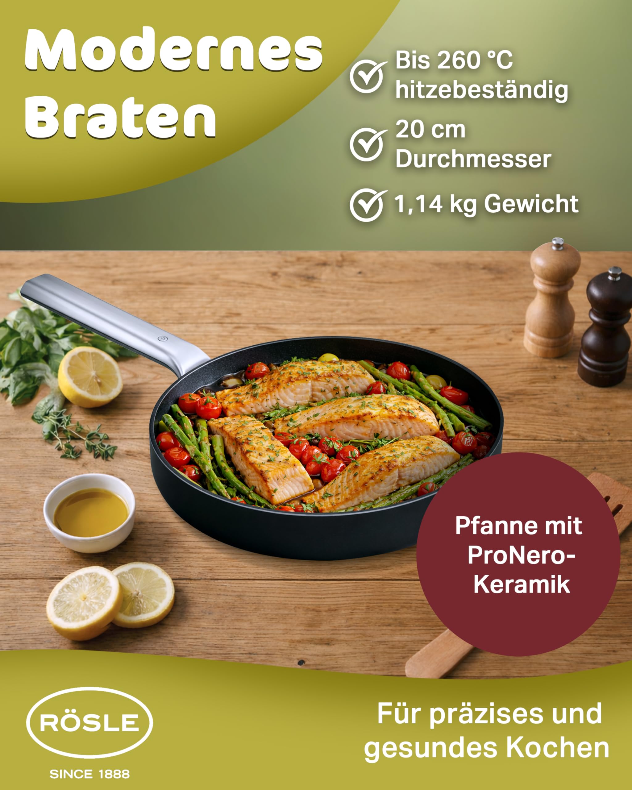 RÖSLE EBONIC Pfanne 20cm Induktion – Bratpfanne 20 cm mit ProNero Keramik Antihaftbeschichtung & Wabenstruktur – PFAS-freie Antihaft Pfanne – 3-Schicht Mehrschichtmaterial – für alle Herdarten