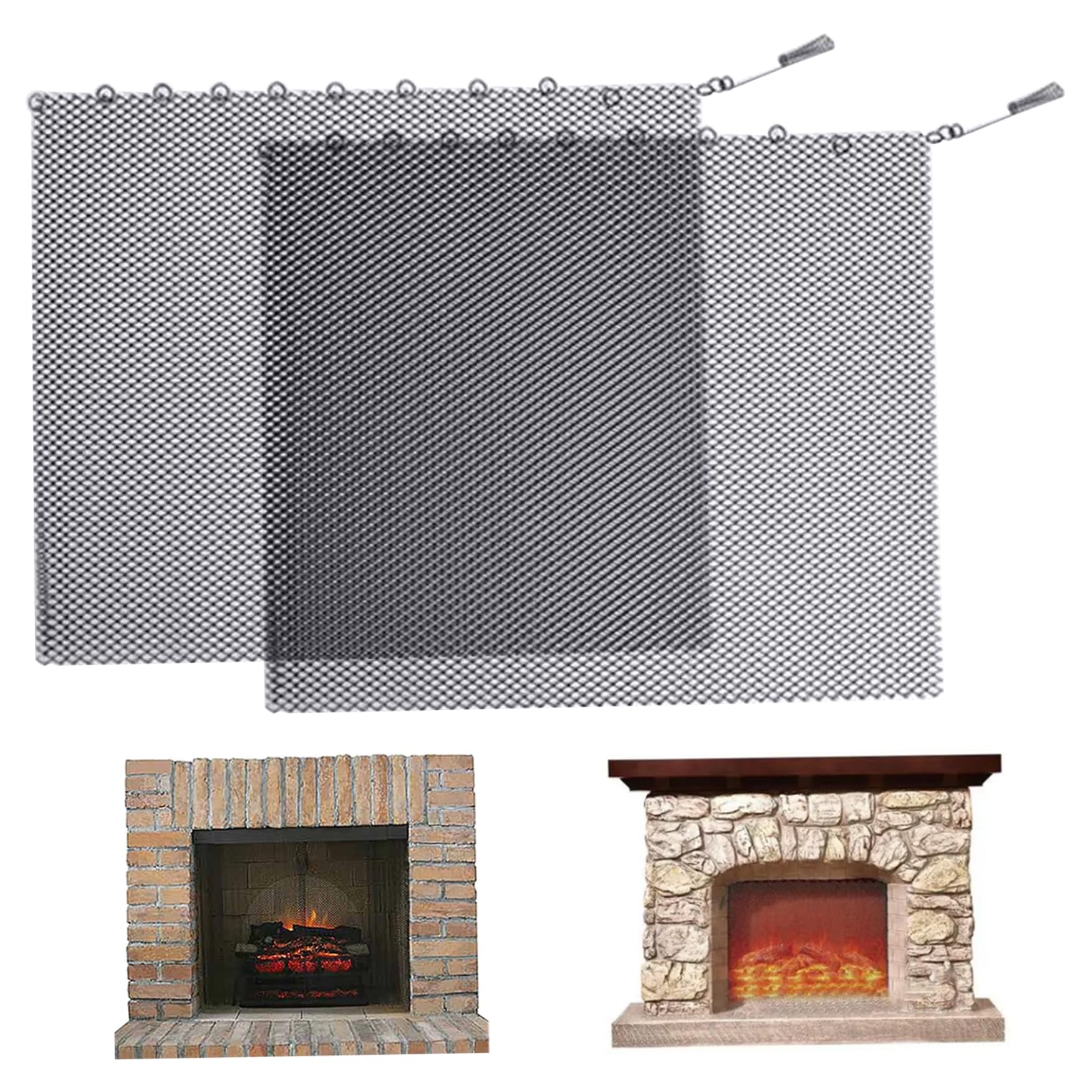 Schermo del caminetto con i tiri 1 coppia Spark Guard Fireplace Mesh Screen Curtain Rust Heat Resistant Home Fireplace Guard, 24x20 pollici