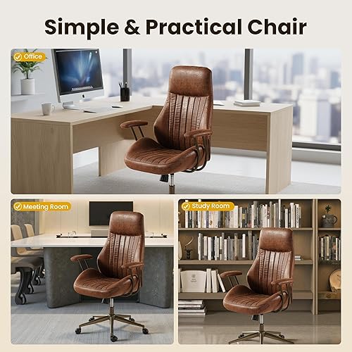 Miniatura 8 de Silla de escritorio de oficina en casa, silla de oficina moderna de mediados de siglo con soporte lumbar ajustable, silla ejecutiva de altura