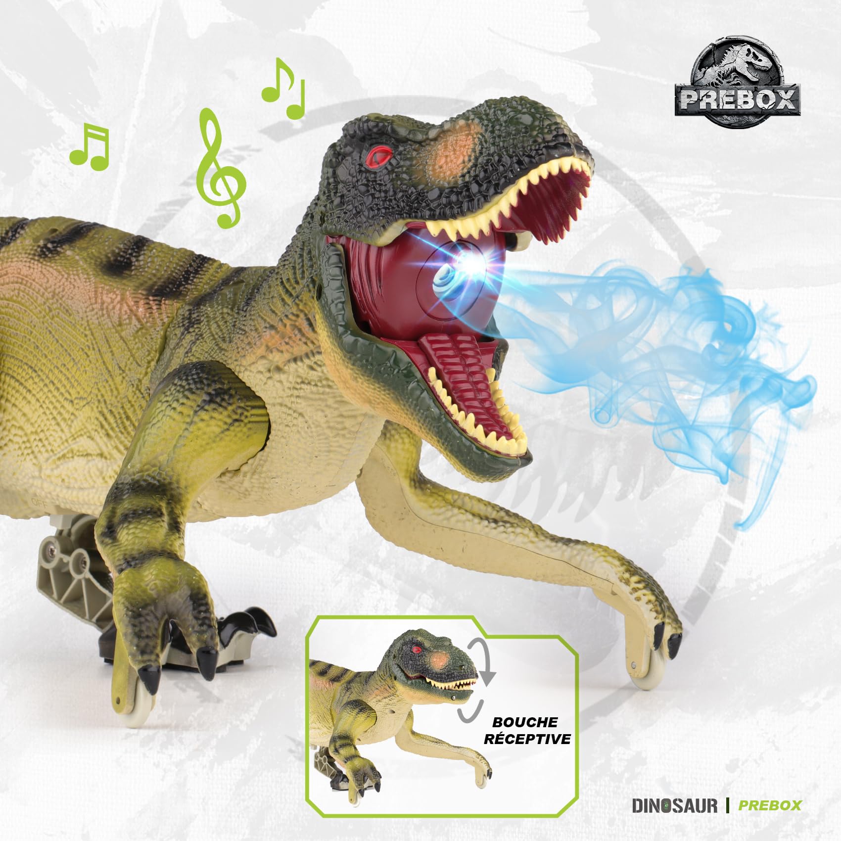 PREBOX Ferngesteuerter Dinosaurier Spielzeug für Jungen, RC Dino Roboter mit Brüllen, Sprühfunktion, Kopf- und Schwanzbewegungen, Realistische Gehbewegungen,Geschenk für Kinder 3-12 Jahre