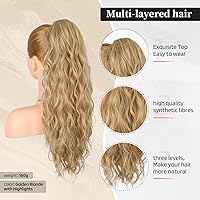 Vista 29 de FLUFYMOOZ Extensión de cola de caballo, 22 pulgadas, extensiones de cabello sintético ondulado largo y rizado para mujer