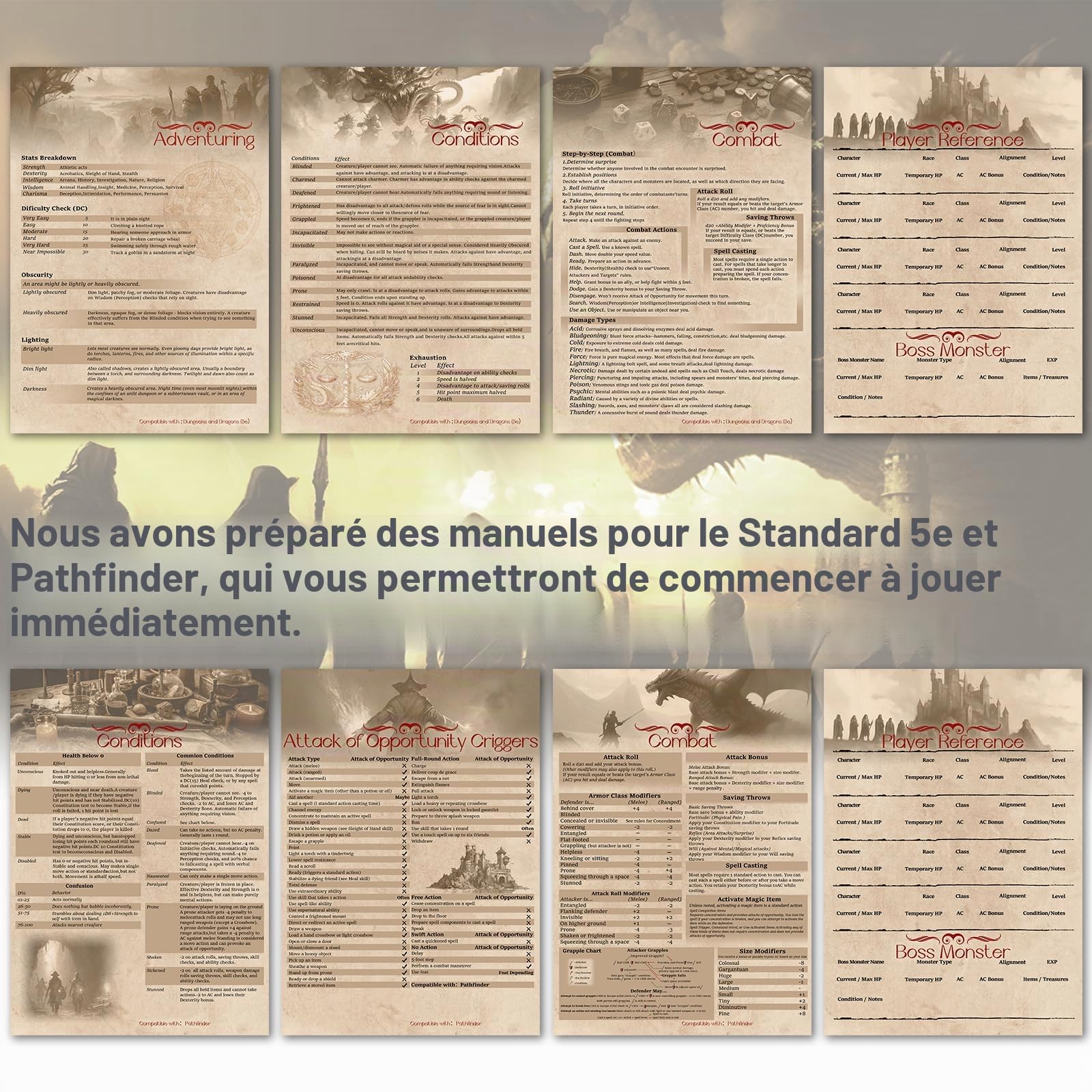 oTTTPGo Écran DND DM 5e, Dungeon Master pour Cadeaux de donjons et Dragons, 4 Panneaux gaufrés Largeur Totale 94 cm, Prend en Charge du Papier d'impression de 21,6 x 27,9 cm