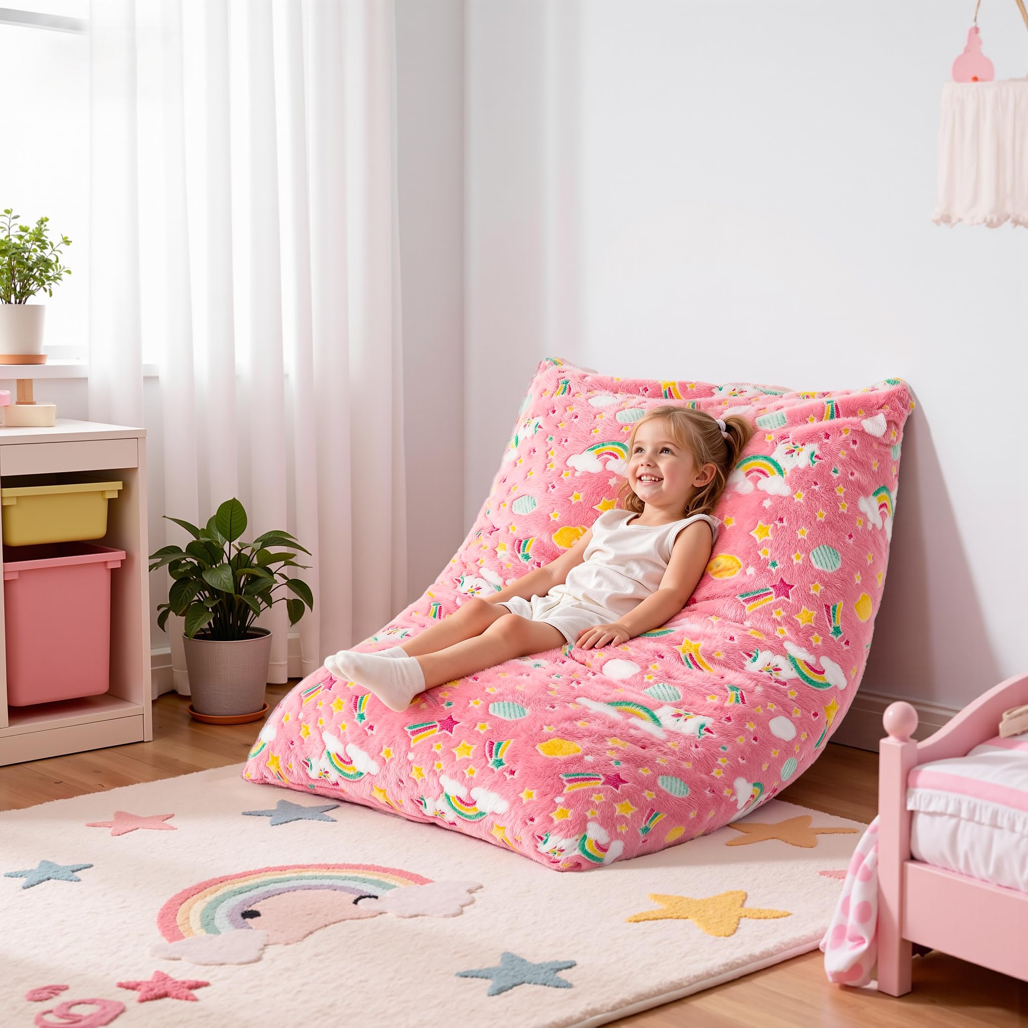 BRINJOY Sitzsack Kinder, 3-in-1 mit Memoryschaum-Füllung und abnehmbarem Bezug für Spielzimmer, Kinderbetreuung, Schlafzimmer, Faule Bodenmatte-Liege für Jungen und Mädchen