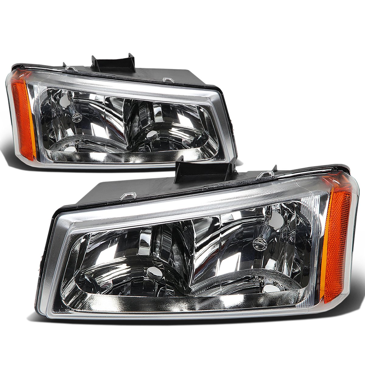 DNA MOTORING Pair Headlight Assembly Compatible with 2003-2006 Chevy Silverado 1500 2500 3500 1500 HD 2500 HD Avalanche 1500 2500, Chrome/Amber, HL-OH-CS03-2P-CH-AM