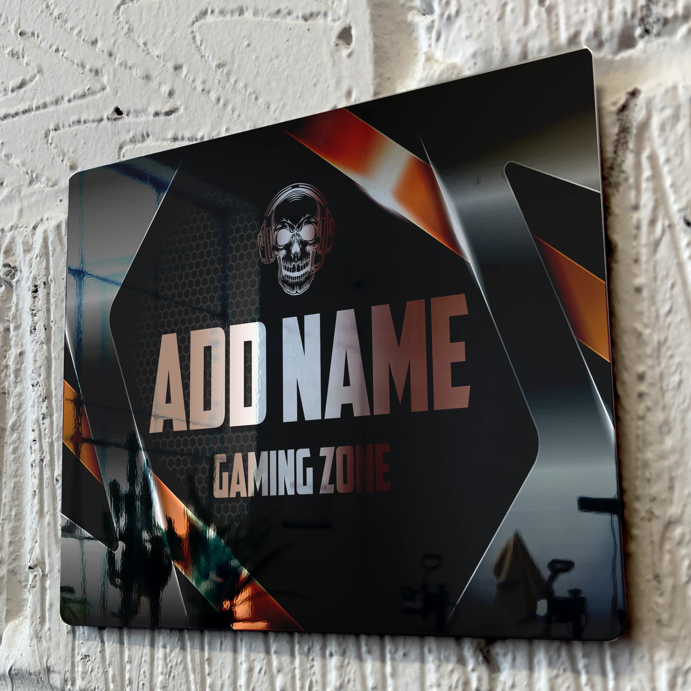 Shopquality4u Gaming Zone Skull D13 Personalised Game Metal Mirror Gamer Sign - Customised Printed Wall Art Plaque A4 Gaming Zone Skull