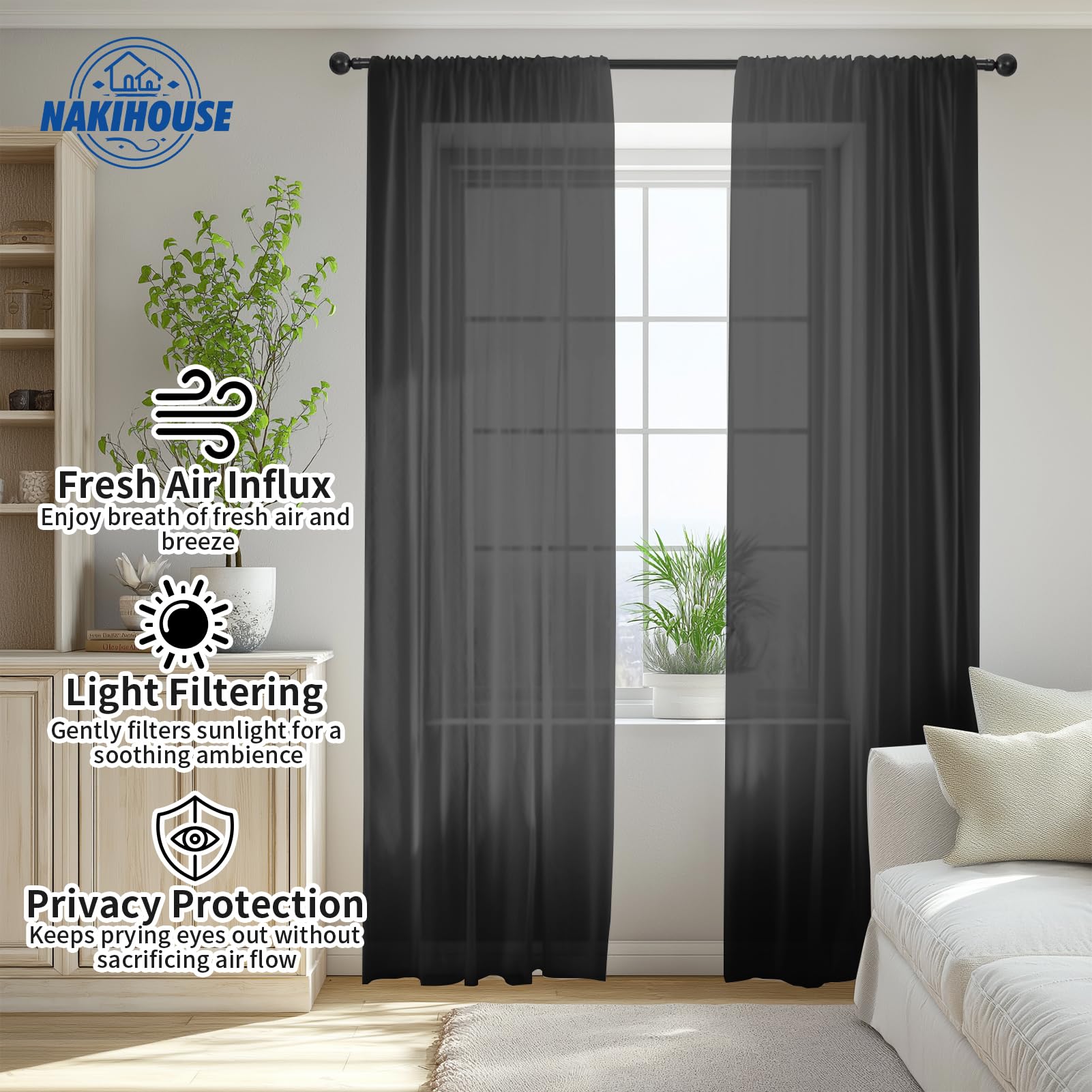 NAKIHOUSE Voile Curtain, 2 Panels Net Curtains for Windows 84 Drop, Elegant Slot Top Sheer Curtains - Image 3