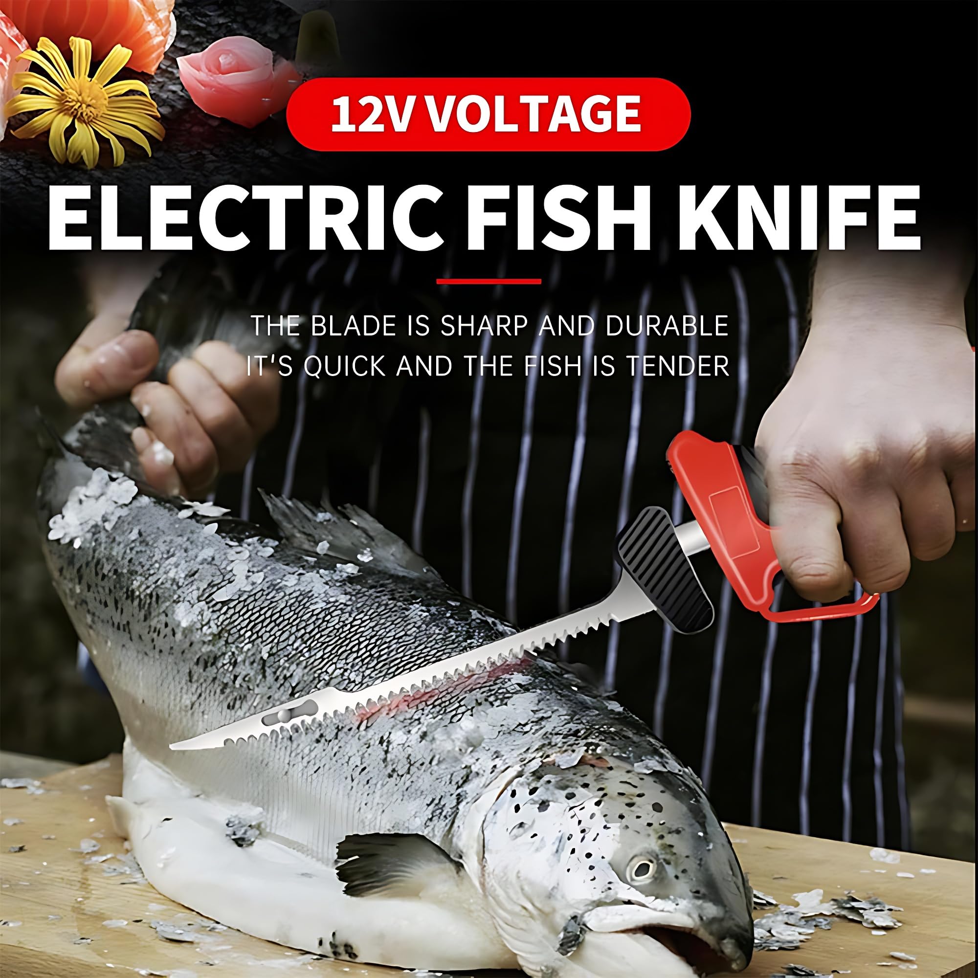 Cuchillo de Filete eléctrico inalámbrico para Pesca de Peces, Cuchillo eléctrico Recargable, con 4 Cuchillas afiladas alternativas, Orificio de enfriamiento de la batería, Mango Antideslizante