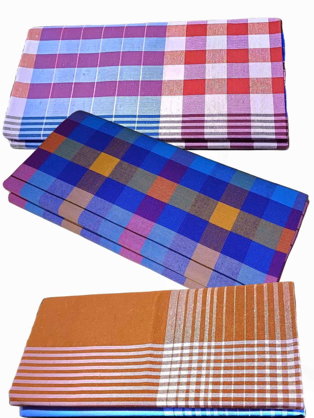 STAR Checked Lungies, Atractive Colurs in Different Designs, Cotton, 2 Meters, 3 Pcs-image-49