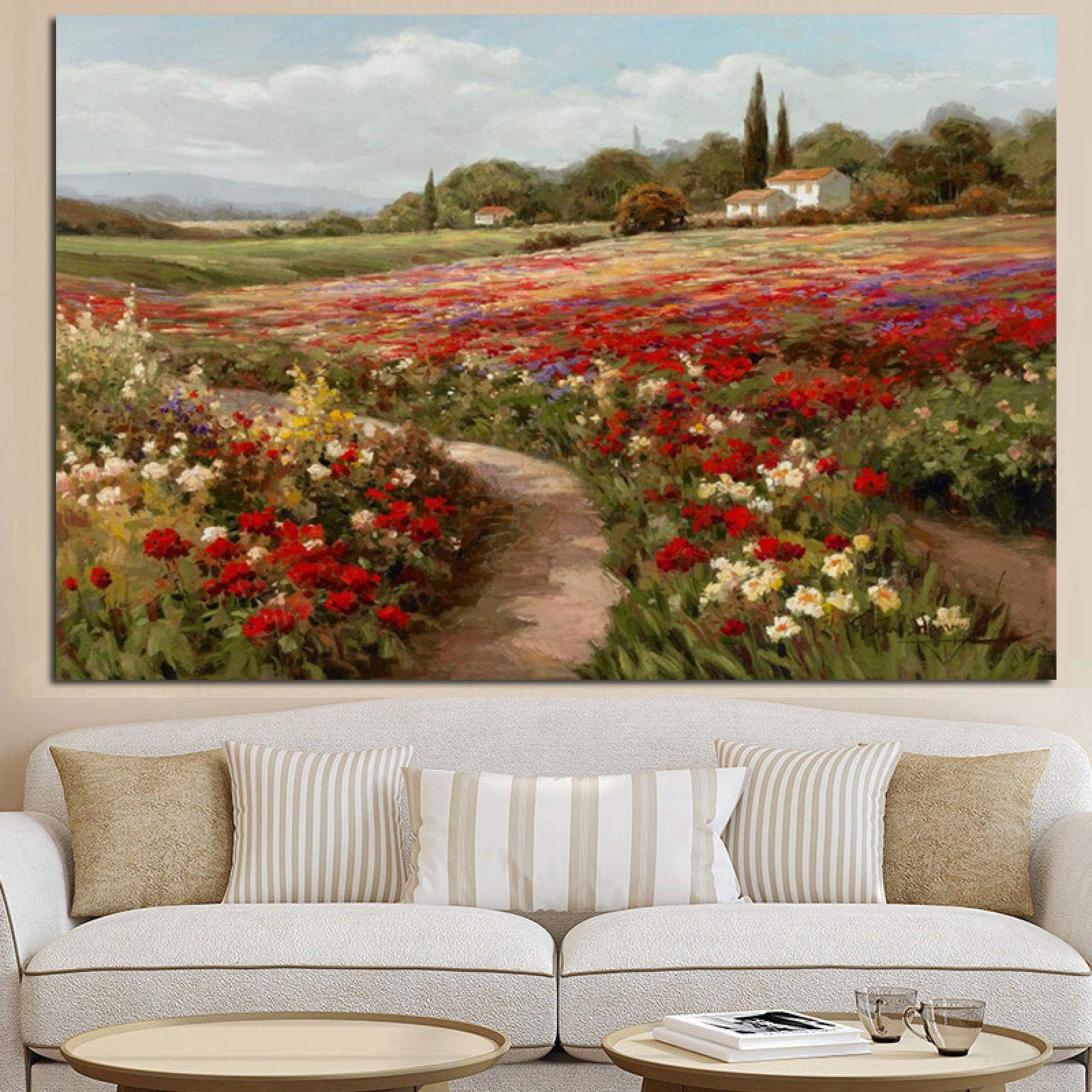 HSFFBHFBH Álamos campos paisaje impresionista de Claude Monet pintura sobre lienzo carteles e impresiones cuadro de pared para sala de estar 70x120 cm (27,5x47 pulgadas) marco interior