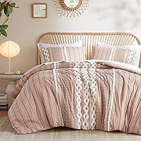 Vista 13 de INK+IVY Edredón para cama tamaño Queen, chenilla con mechones, juego de edredón de algodón transpirable Queen, edredón bohemio moderno para todas