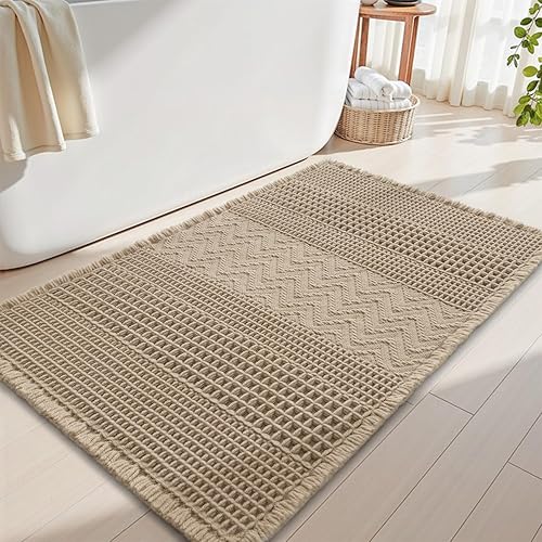 AMOAMI Tapete de baño súper absorbente para baño, tapete de baño bohemio antideslizante, lavable, ultra suave, con borlas, tapete de baño para piso,