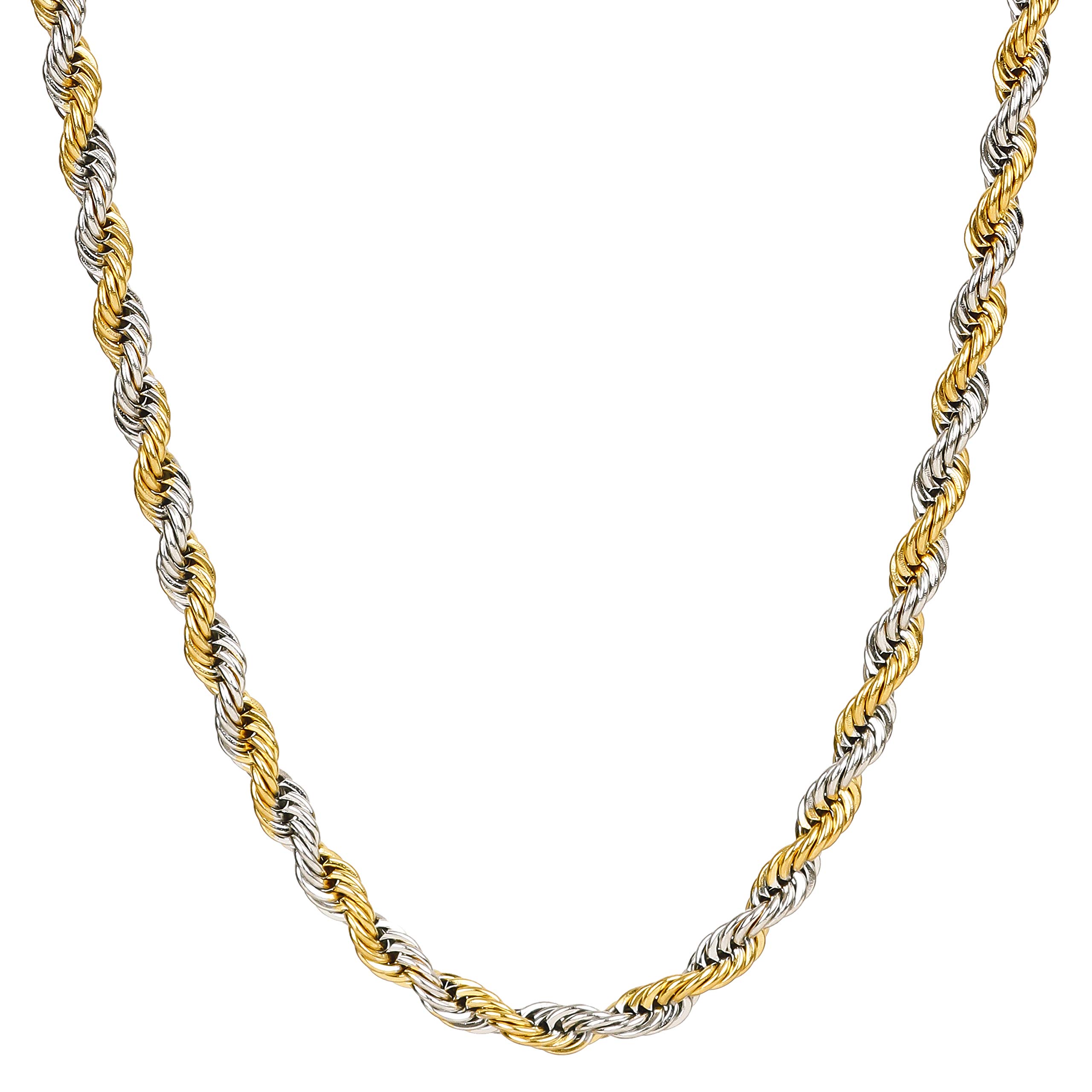 Two Tone Gold & Silver Plated Rope Design Stainless Steel Neck Chain Chains For Women Men Girls Stylish Boys - 22 Inch-image-18