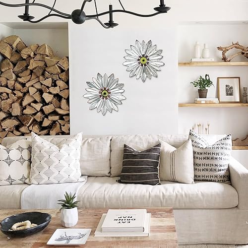 Miniatura 4 de YEAHOME Arte de pared de metal de granja bohemia, juego de 2 piezas de 28 cm de decoración de pared galvanizada para dormitorio y exterior